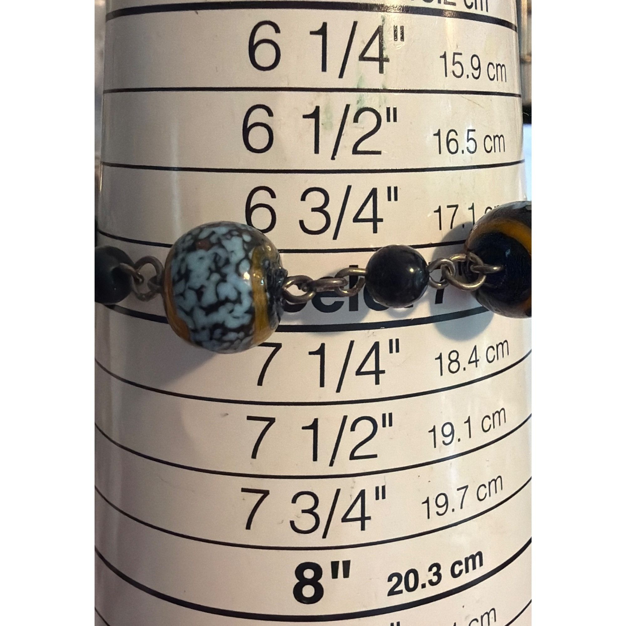 Other Lampwork Glass Bead Black Blue Bracelet Silver Tone Mottled Size ONE SIZE - 4 Thumbnail