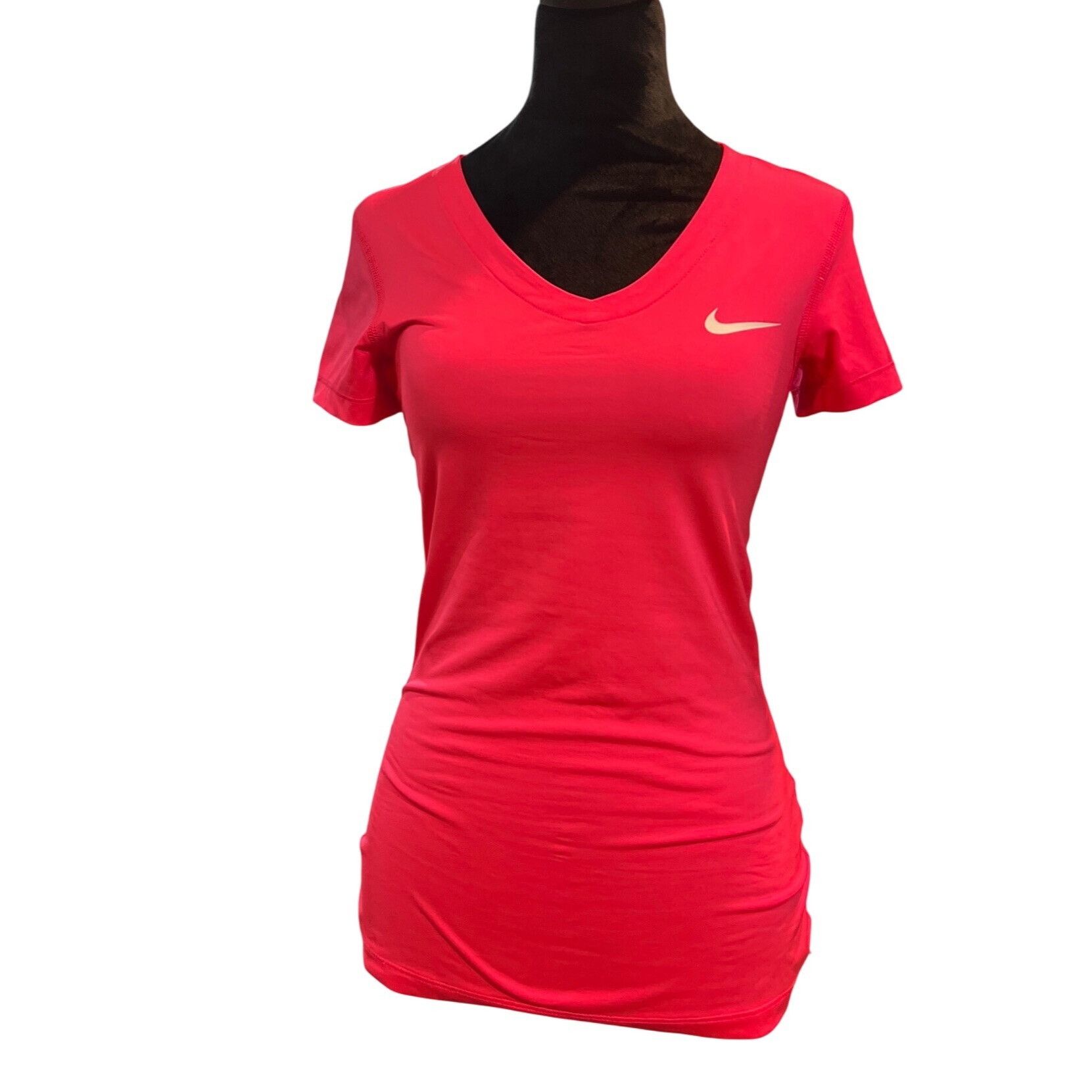 Nike Nike Womens Dri-Fit Pink V-Neck Athletic T-Shirt Short Sleev Size S / US 4 / IT 40 - 1 Thumbnail