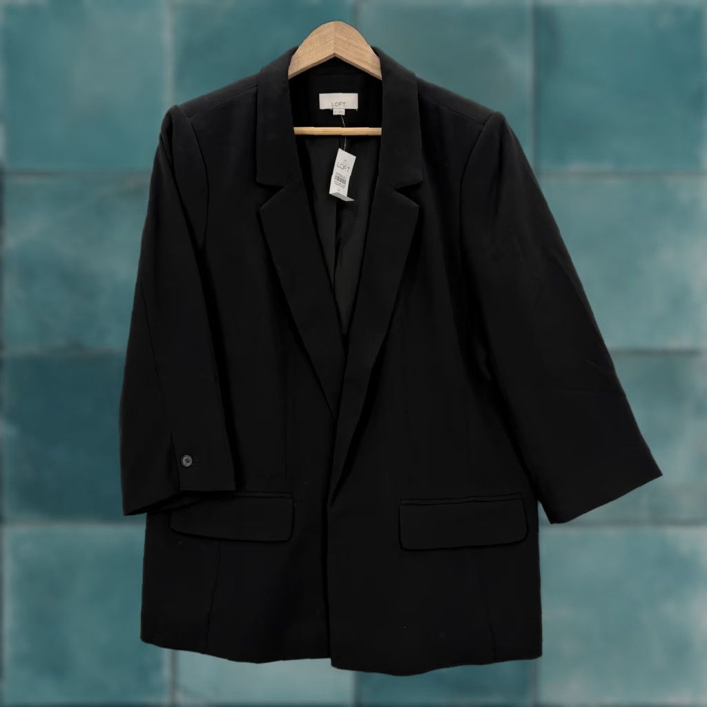 Loft LOFT Blazer 14 Black Crepe 3/4 Sleeve Open Front Work Jacket Womens NWT Size XL / US 12-14 / IT 48-50 - 1 Thumbnail