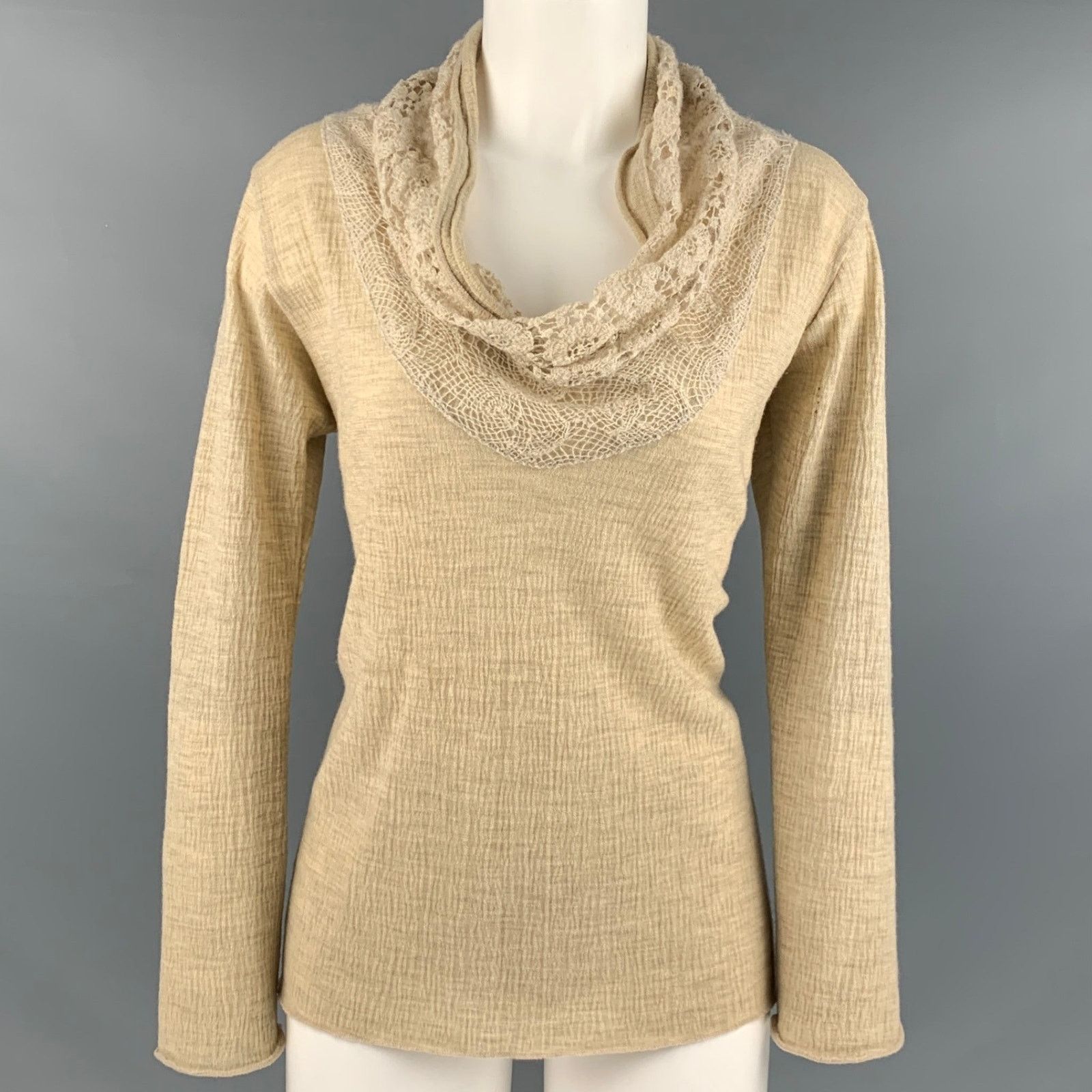 Issey Miyake HEART HAAT Size M Beige Wool Crochet Cowl Collar Casual Top Size M / US 6-8 / IT 42-44 - 1 Thumbnail
