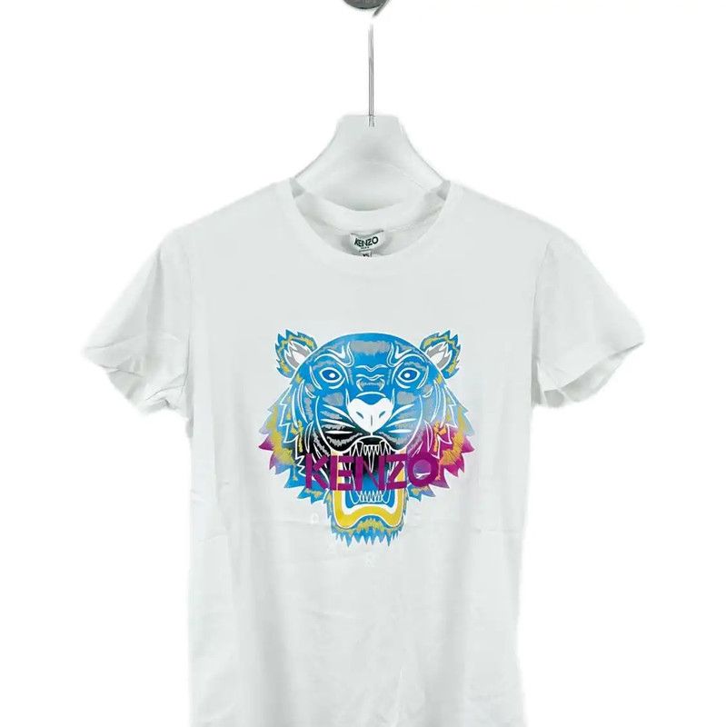 KENZO White Cotton Women's T-Shirt with Tiger Print 0089