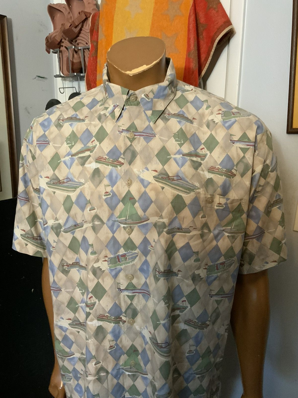 Burma Bibas Vintage Burma Bibas 60 AOP Boats Argyle Button Shirt Size US L / EU 52-54 / 3 - 8 Thumbnail
