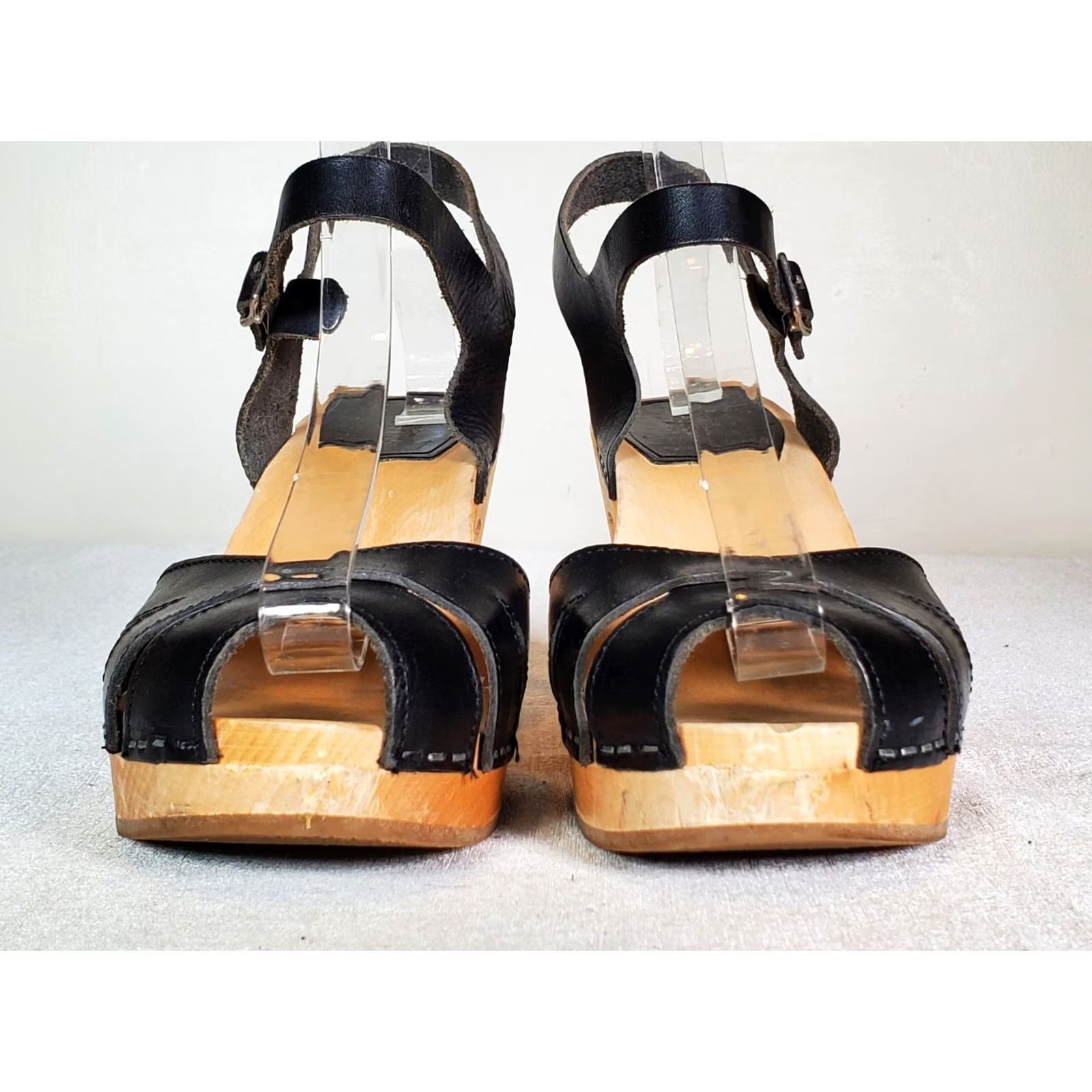 Swedish Hasbeens VINTAGE Swedish Hasbeens Suzanne Debutant Clogs Black Leather Sandals Women's US 10 (EU 40) Block Heel Buckle Ankle Strap Peep Toe Leather Upper Size US 10 / IT 40 - 7 Thumbnail