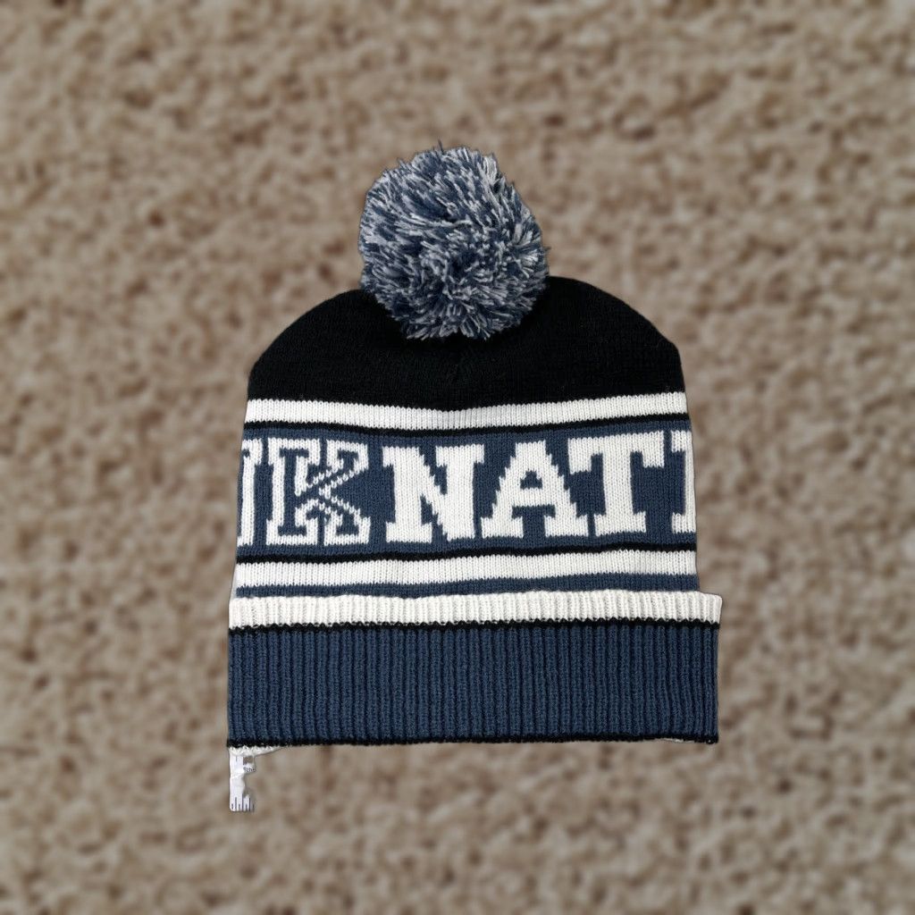 Victoria's Secret Beanie Adult One Size Blue Striped Knit PINKNATION Logo Winter Womens