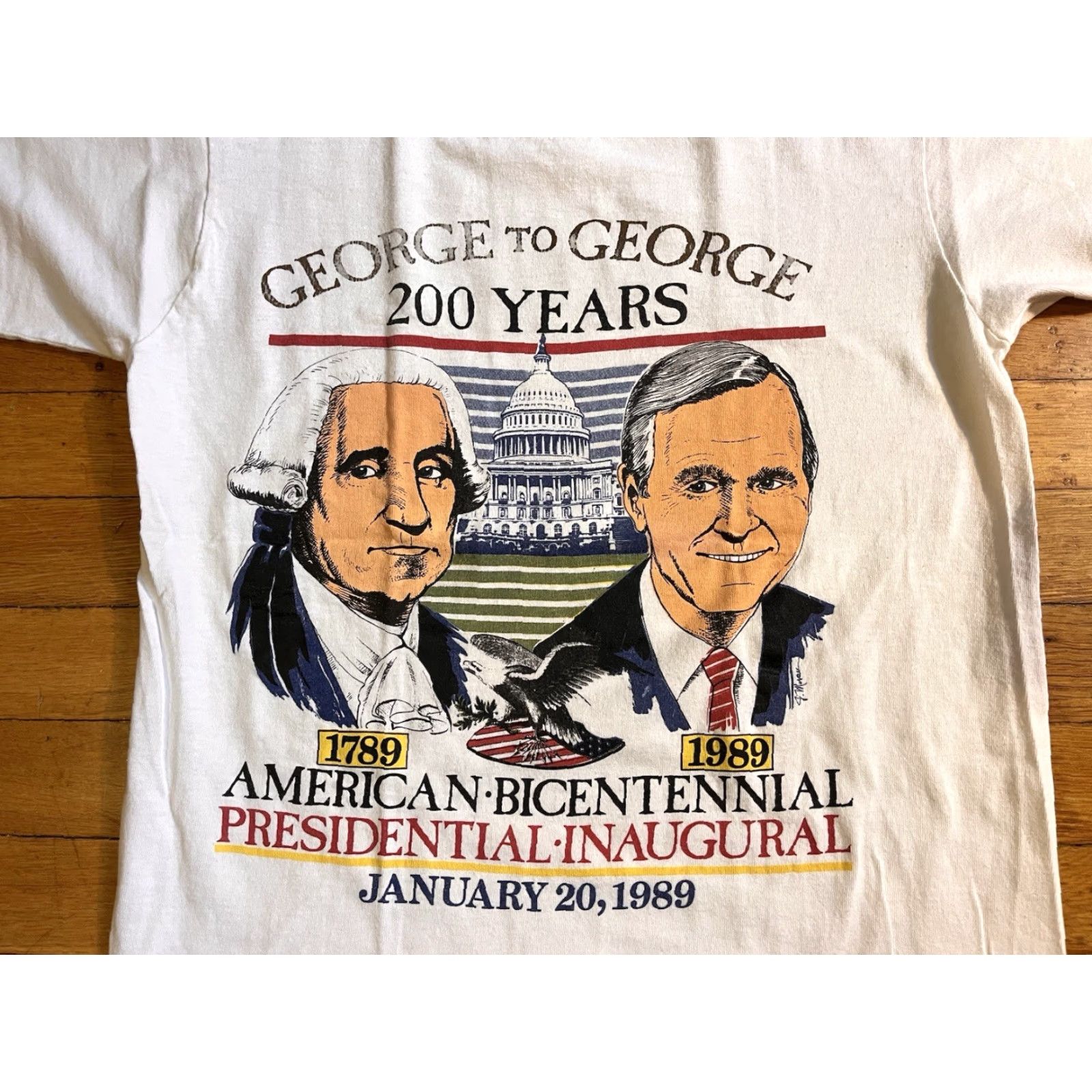 Fruit Of The Loom VINTAGE George Washington George Bush Inaugural 1989 Shirt M Single Stitch 80s Size US M / EU 48-50 / 2 - 3 Thumbnail