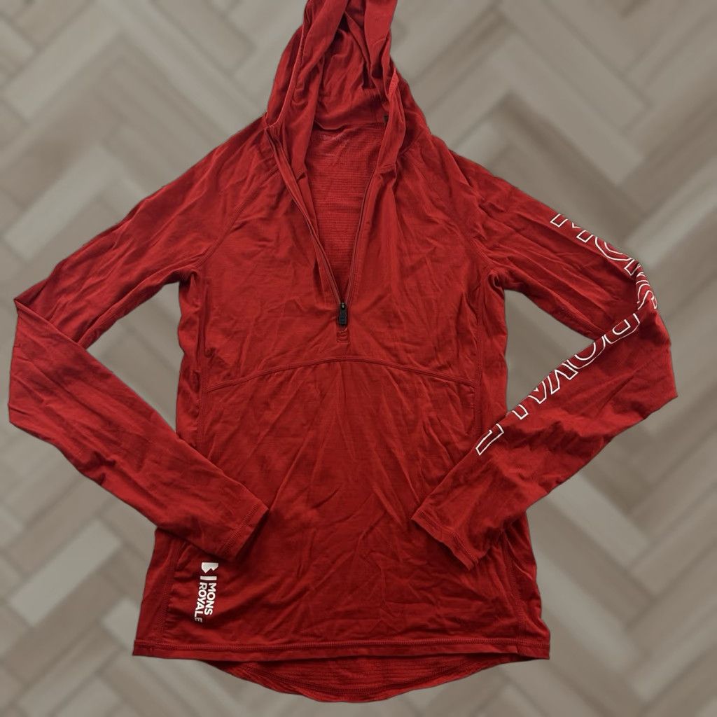 Vintage Mons Royal Red Hooded Long Sleeve Wool Shirt Womens Small 1/4 Zip Merino Air-Con Size S / US 4 / IT 40 - 1 Thumbnail