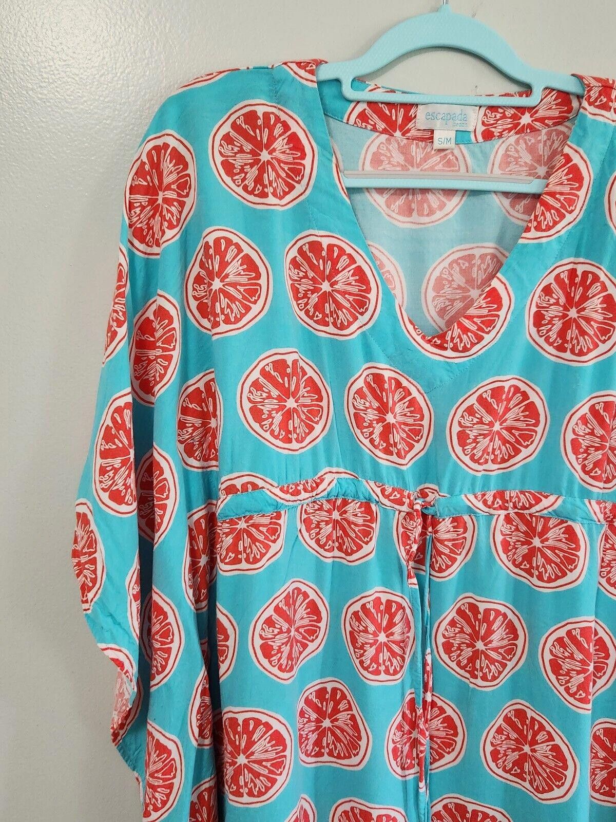 Designer Escapada Beach Swimsuit Cover Up Medium Oranges Aqua Teal Size ONE SIZE - 4 Thumbnail