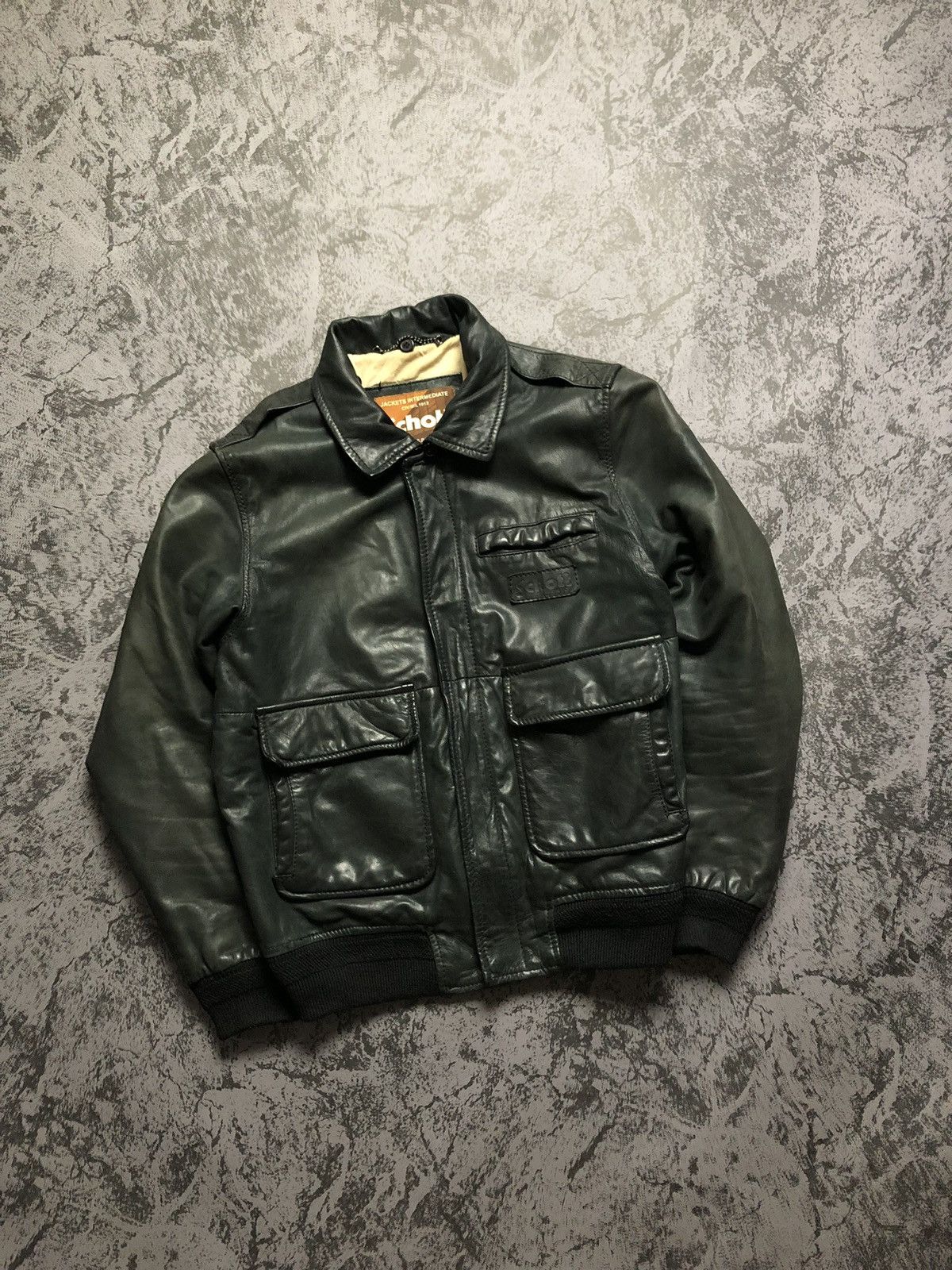 Image of Archival Clothing x Schott Vintage Schott Leather Jacket Bomber Black Aviator Usa Faded (Size Mediu