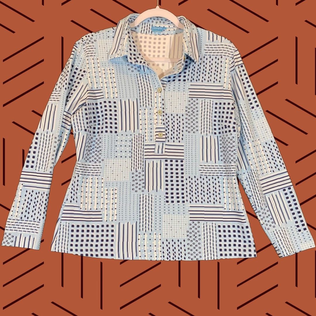 J.McLaughlin J. McLaughlin for Dillards Shirt Womens Large Blue Geometric Button Long Sleeve Size L / US 10 / IT 46 - 1 Thumbnail