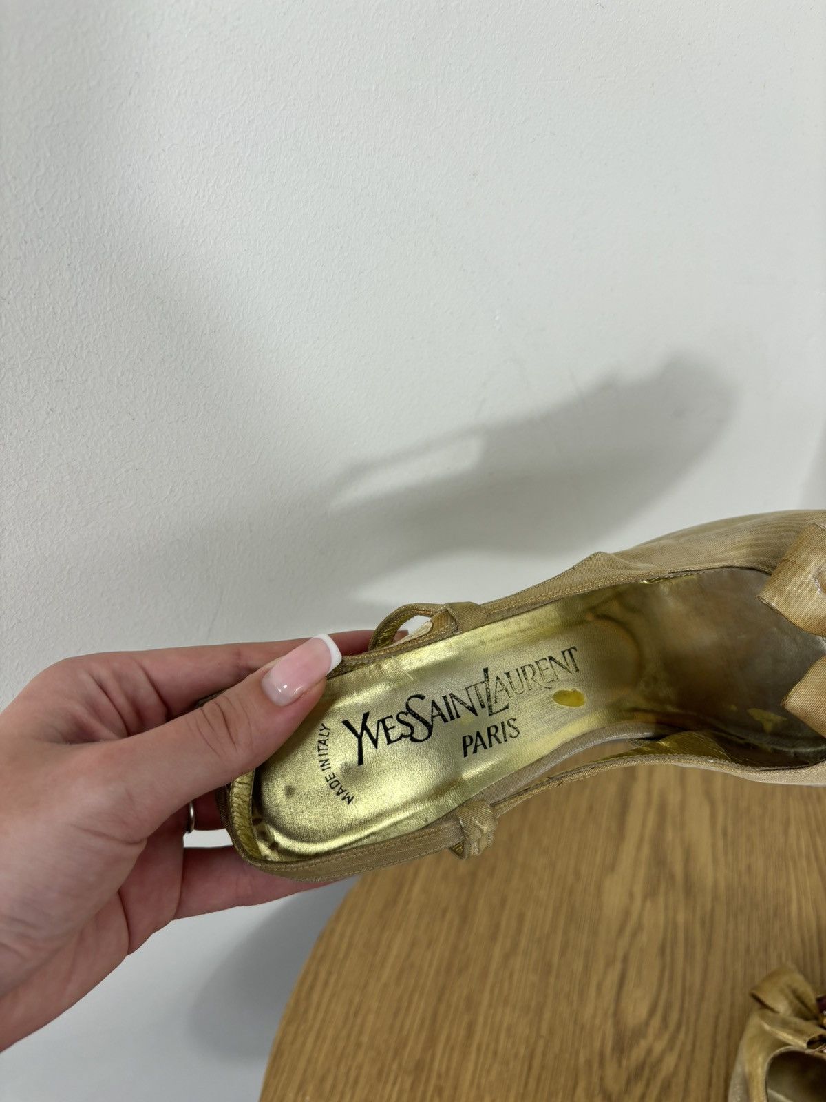 Vintage Yves Saint Laurent Vintage Gold Silk Satin Slingback Heels Size US 7.5 / IT 37.5 - 16 Thumbnail