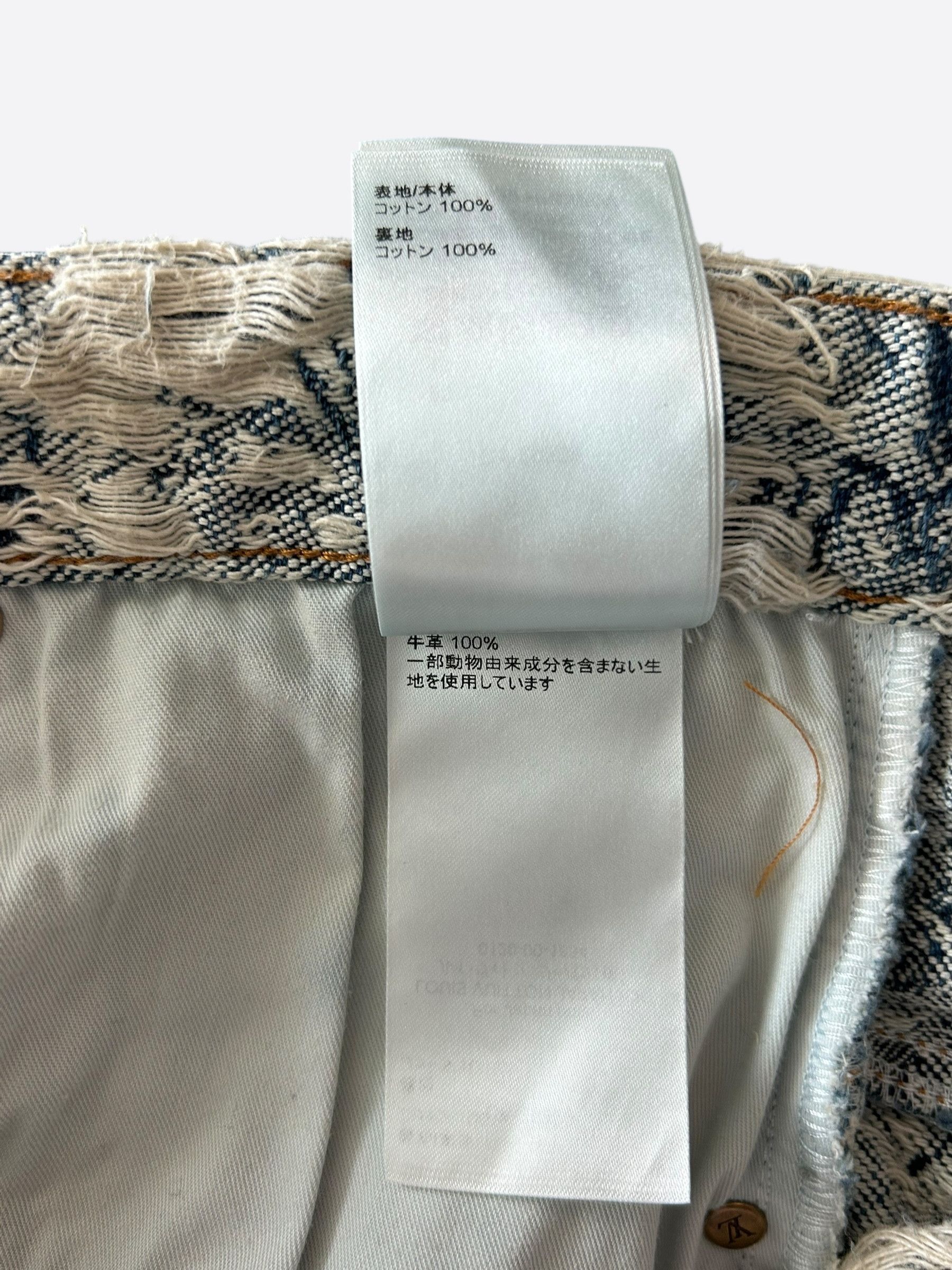 Louis Vuitton Blue & White Floral Distressed Carpenter Shorts Size US 33 - 7 Thumbnail
