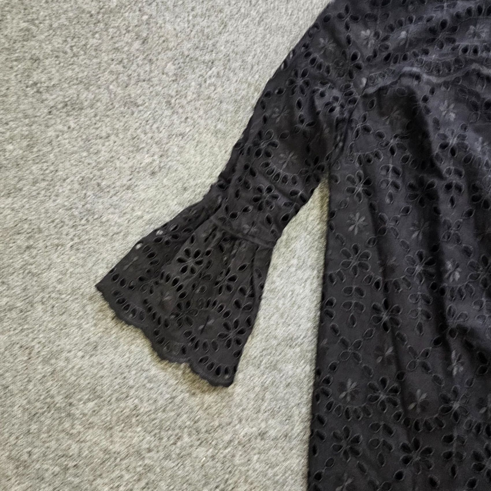 J.Crew J.CREW Dress Womens 0 Black Eyelet Lace 3/4 Bell Sleeve Cocktail LBD Date Night Dress Size XS / US 0-2 / IT 36-38 - 4 Thumbnail
