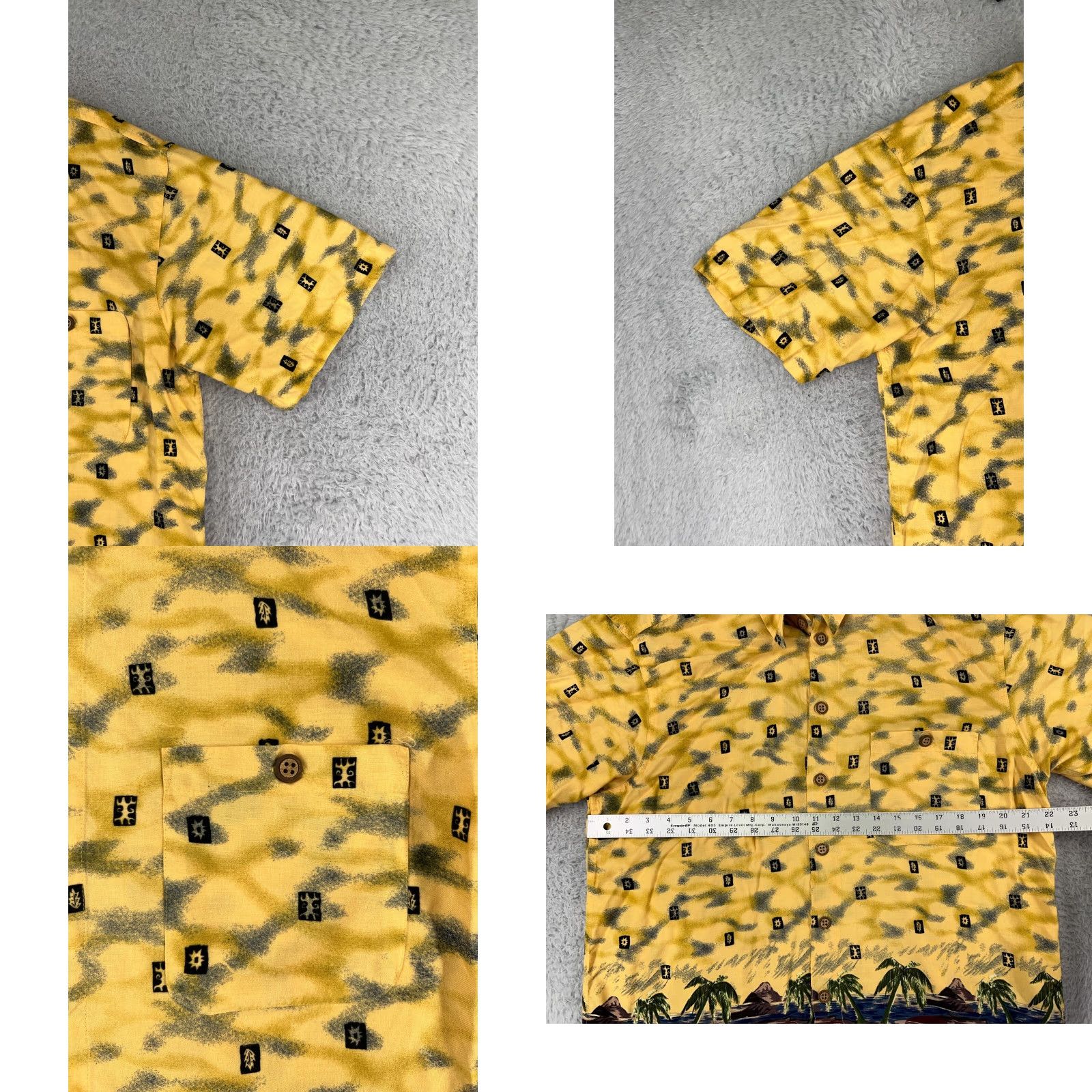 Vintage Chereskin Mens Leaf Yellow Button-Up Shirt Hawaii Aloha Beach Hawaiian Rayon Car Palm Floral Short Sleeve Regular Fit 40in Chest Men’s Shirt Size US L / EU 52-54 / 3 - 8 Thumbnail