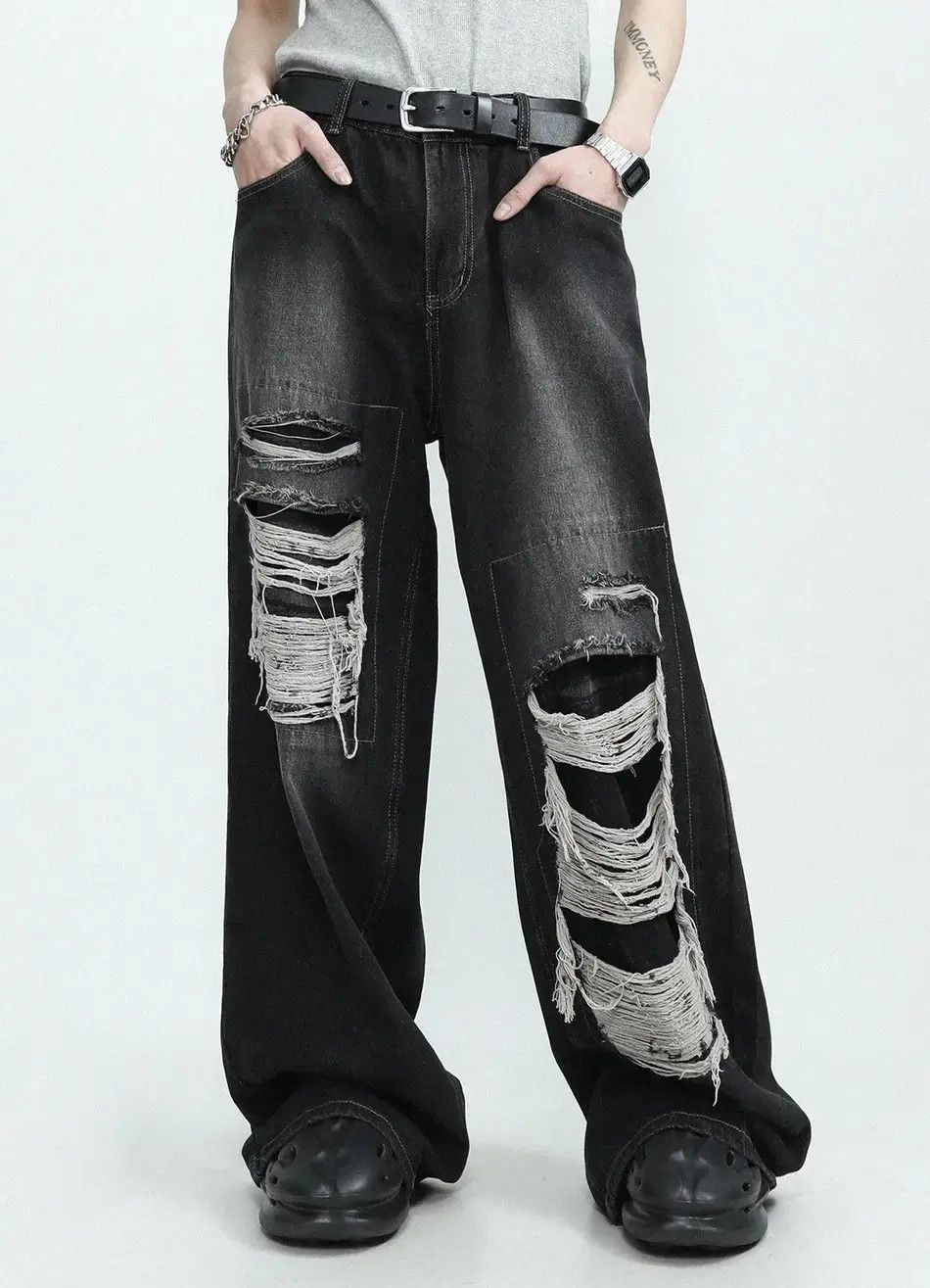 Japanese Brand Retro punk distressed ripped hole jeans pants Size US 32 / EU 48 - 6 Thumbnail