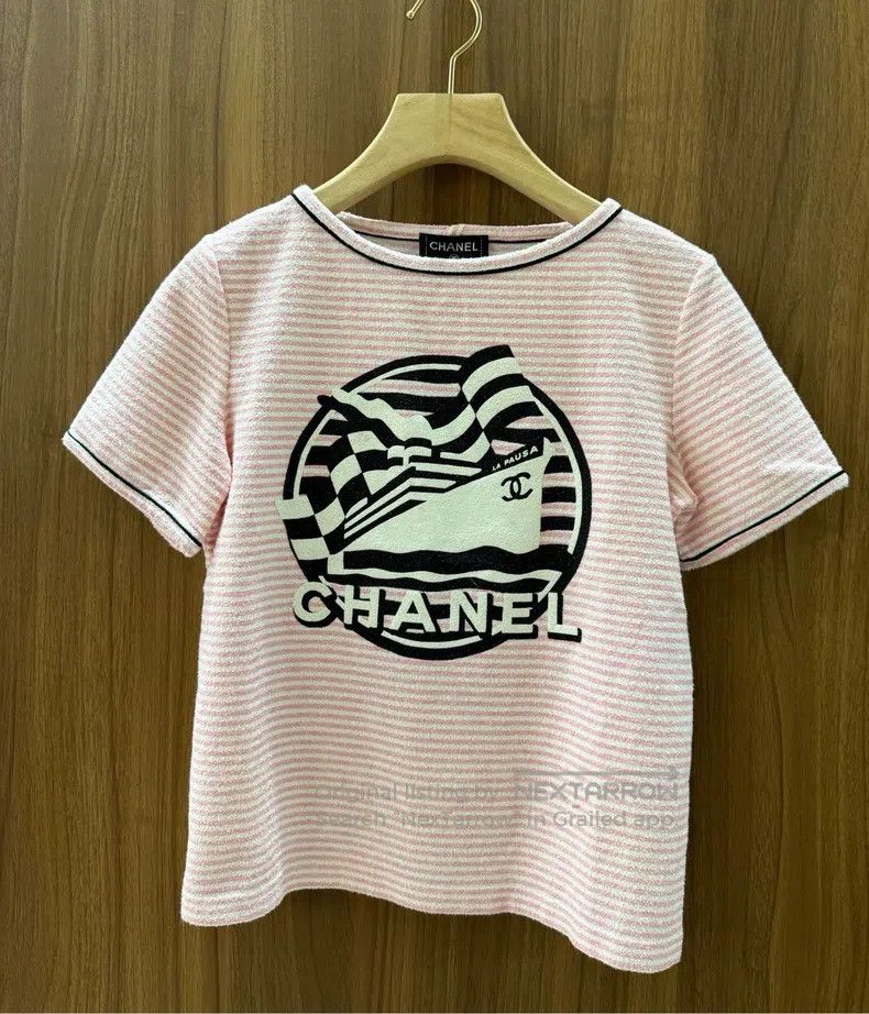 Chanel Pink striped short-sleeved T-shirt