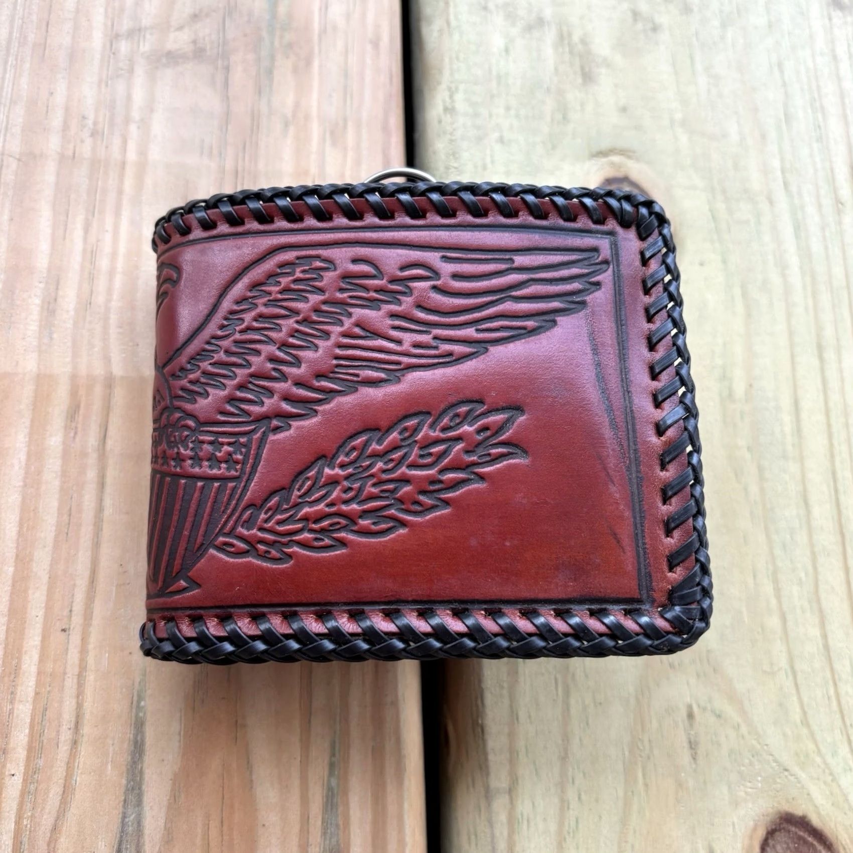 Vintage VINTAGE Eagle Leather Wallet Bifold Hand Tooled USA Made Cowby Western 9x4in Men Wallet Brown Leather USA Made Handcrafted Size ONE SIZE - 3 Thumbnail