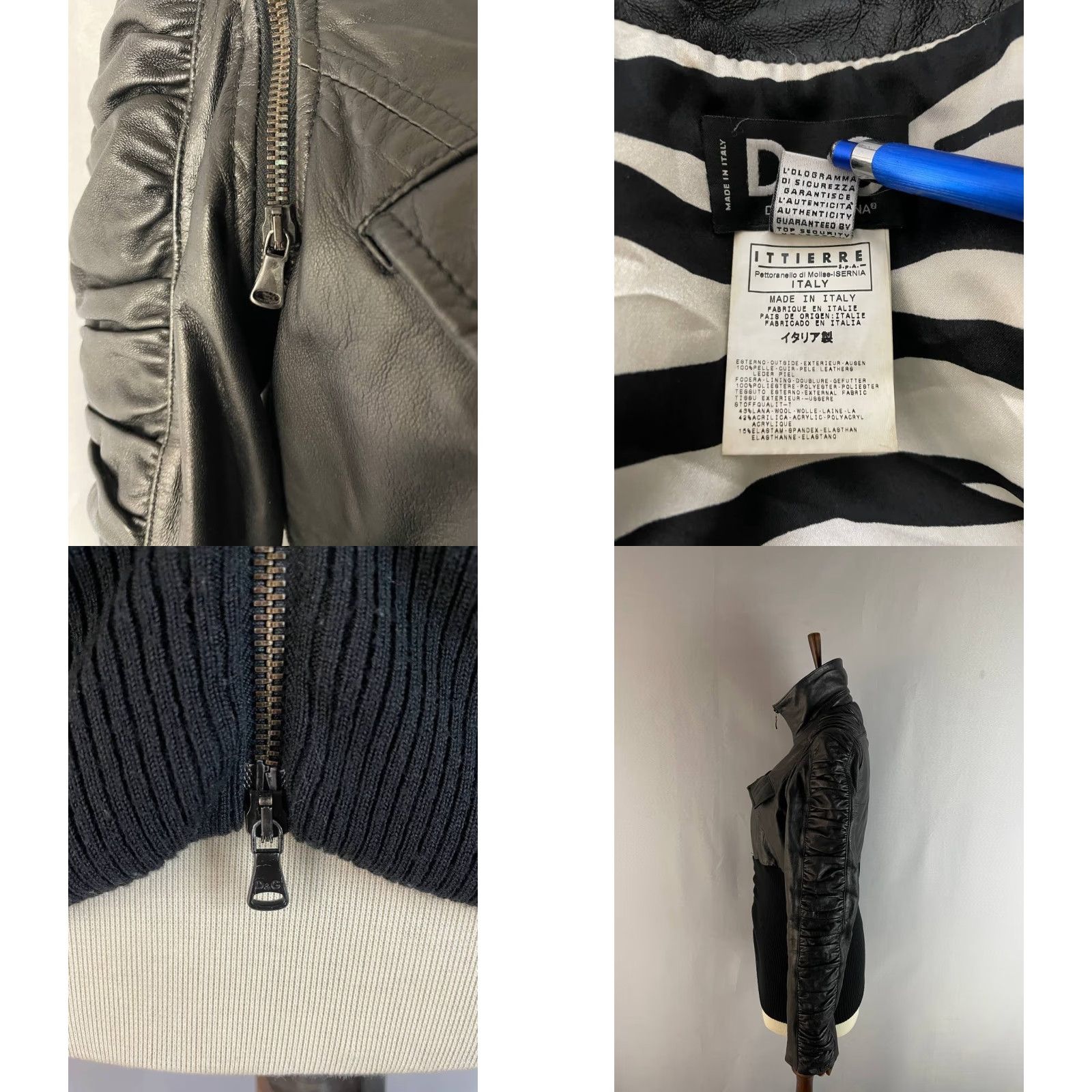 Dolce & Gabbana Dolce&Gabbana Jacket Womens Size S Black Leather Long Sleeve Full Zip Biker Solid Front Zip Pockets Size S / US 4 / IT 40 - 9 Thumbnail