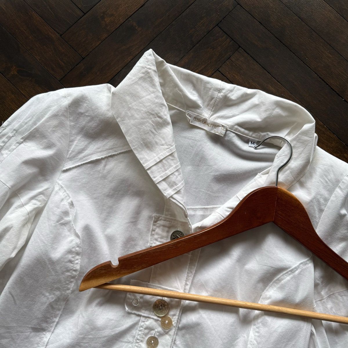 Elisa Cavaletti Elisa Cavaletti Italy Womens White LS Button-Up Blouse Shirt Size M / US 6-8 / IT 42-44 - 3 Thumbnail