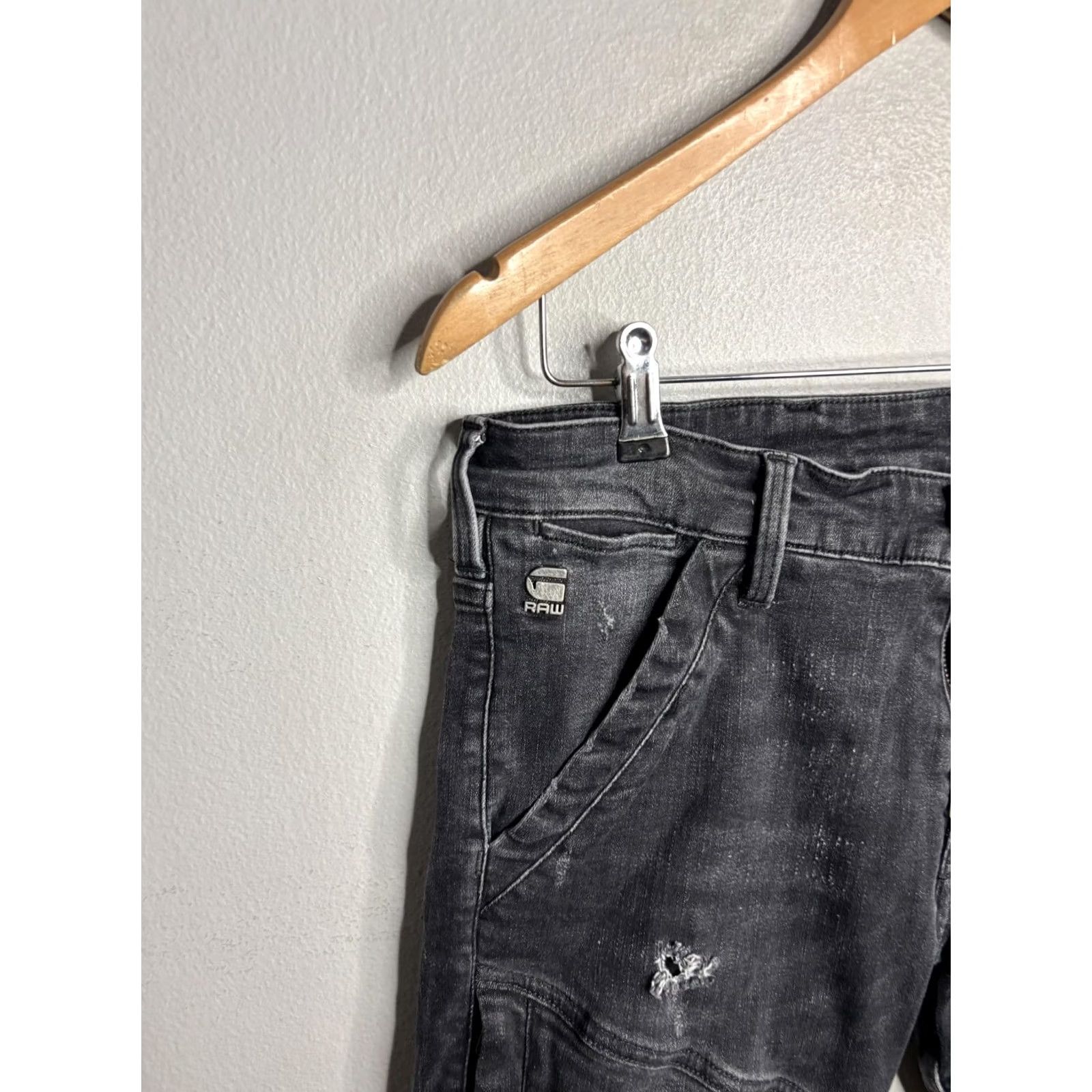 Vintage G-Star RAW Jeans Slim Tapered Mens 30x30 Denim Charcoal Gray Distressed Moto Style 5-Pocket Zip Fly Women? Size US 30 / EU 46 - 2 Thumbnail