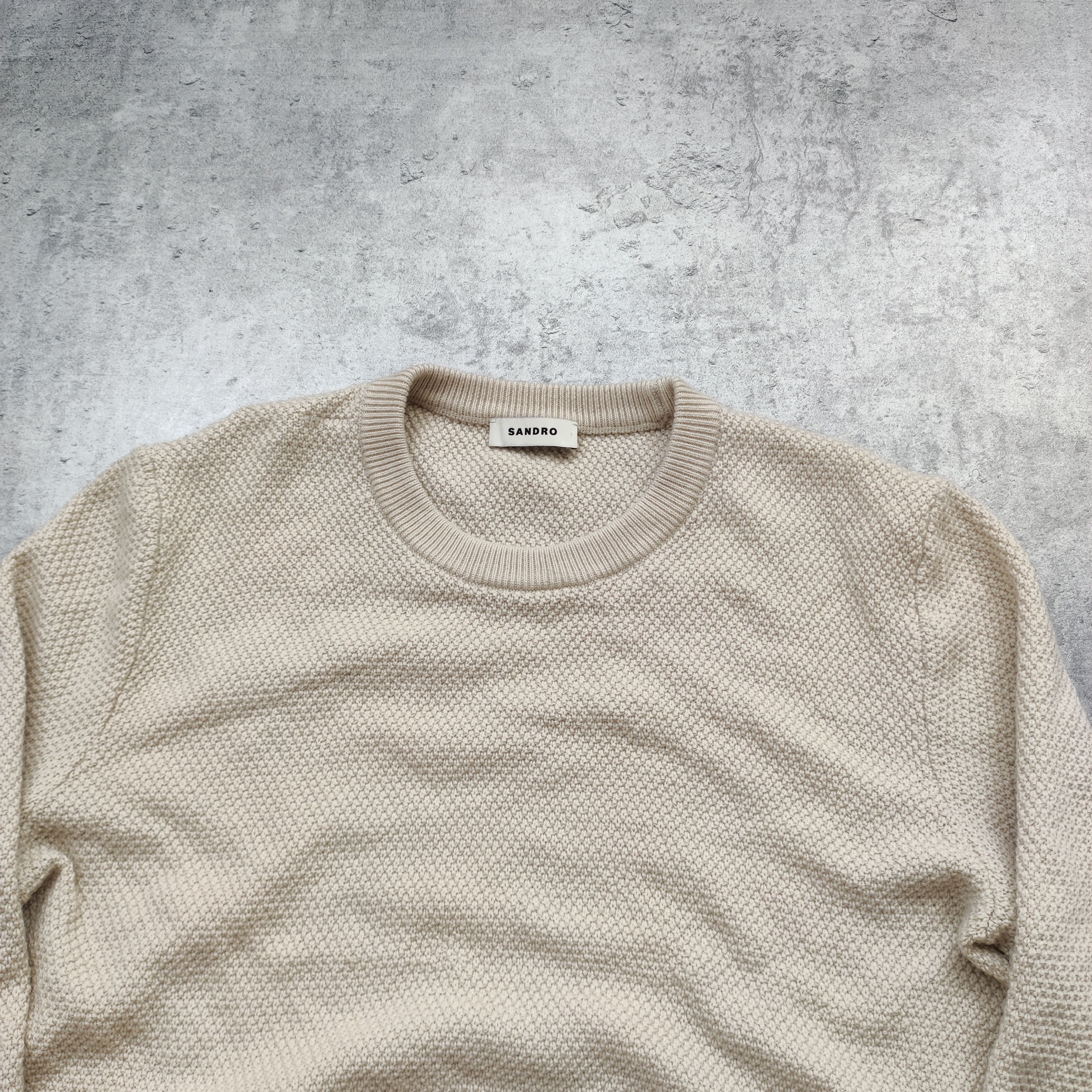 Sandro Sandro Paris Classic Pique Cream Wool Sweater Knitwear Size US L / EU 52-54 / 3 - 4 Thumbnail