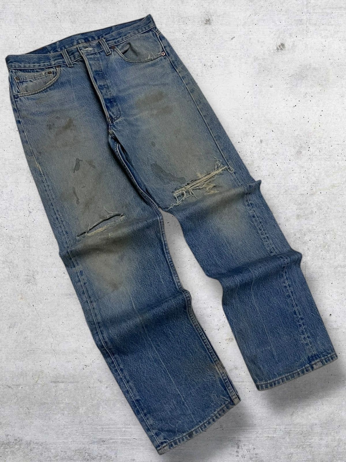 Levi's Vintage Clothing VINTAGE 501 LEVIS OG 90S DESIGNER RIPPED MUDWASH DIRT DENIM Size US 32 / EU 48 - 2 Thumbnail