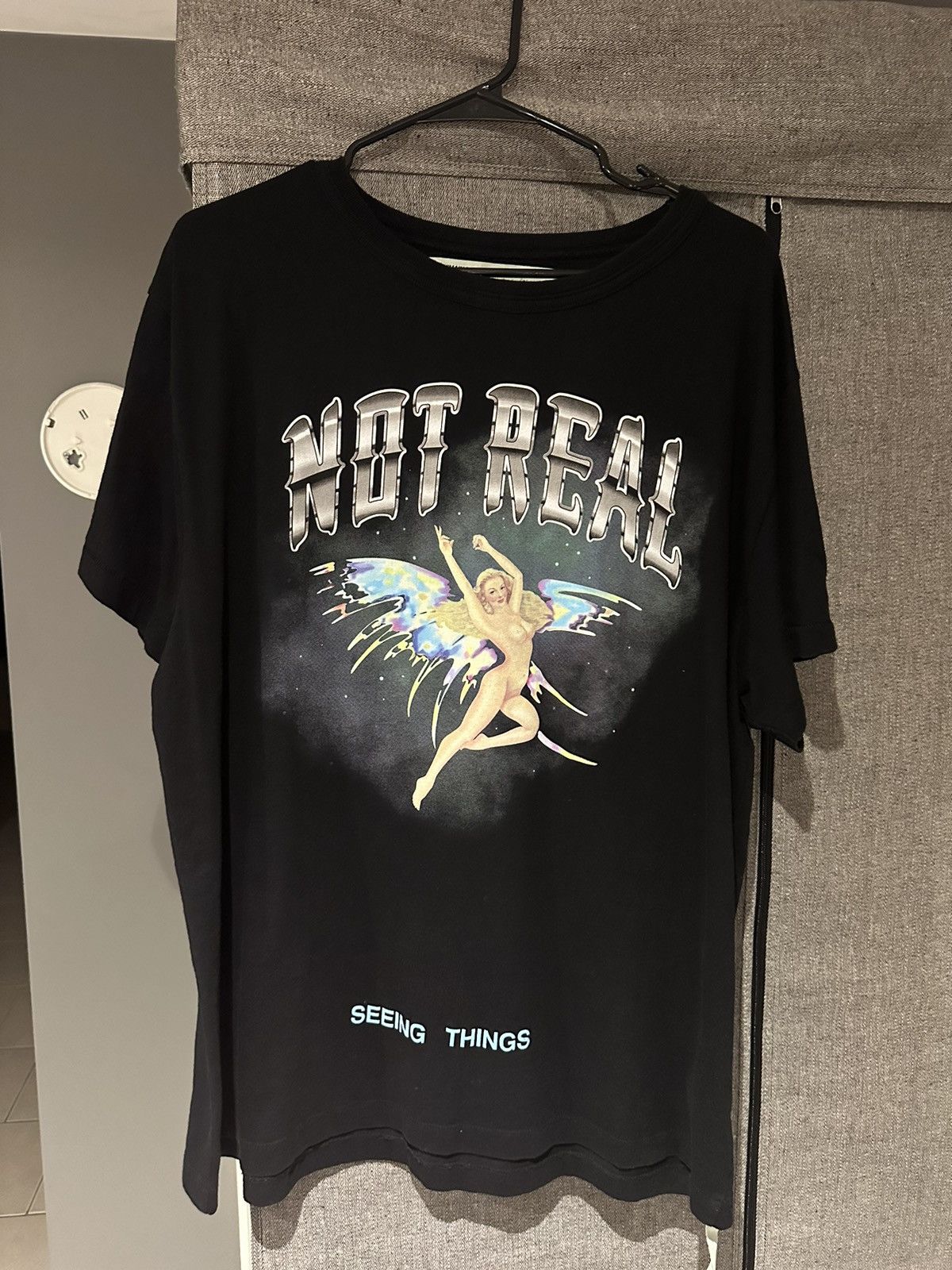 image of Off White Not Real Fairy Off-White Tee in Black, Men's (Size Medium)