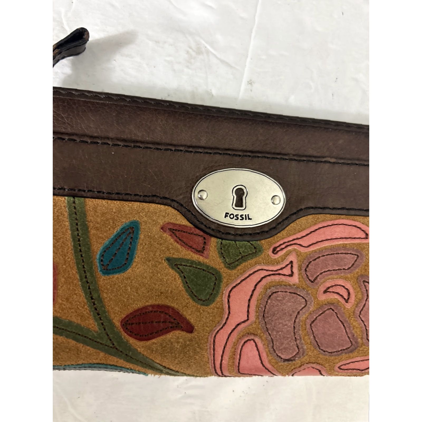 Fossil Fossil Wallet Floral Print Zip-Around Leather Trim Blue Pink Green Red Large Women Wallet Zip-Around Floral Pattern Leather Fossil Size ONE SIZE - 3 Thumbnail