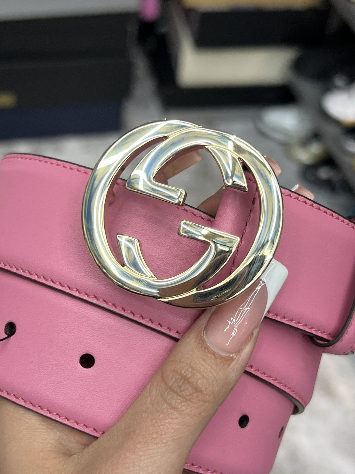 Gucci Gucci Pink Leather Belt Size 30 - 2 Thumbnail