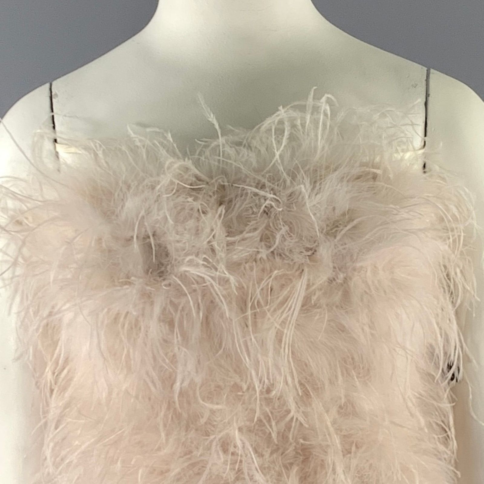 LAMARQUE LAMARQUE Size L Tan Champagne Feathers Cocktail Dress Size L / US 10 / IT 46 - 2 Thumbnail