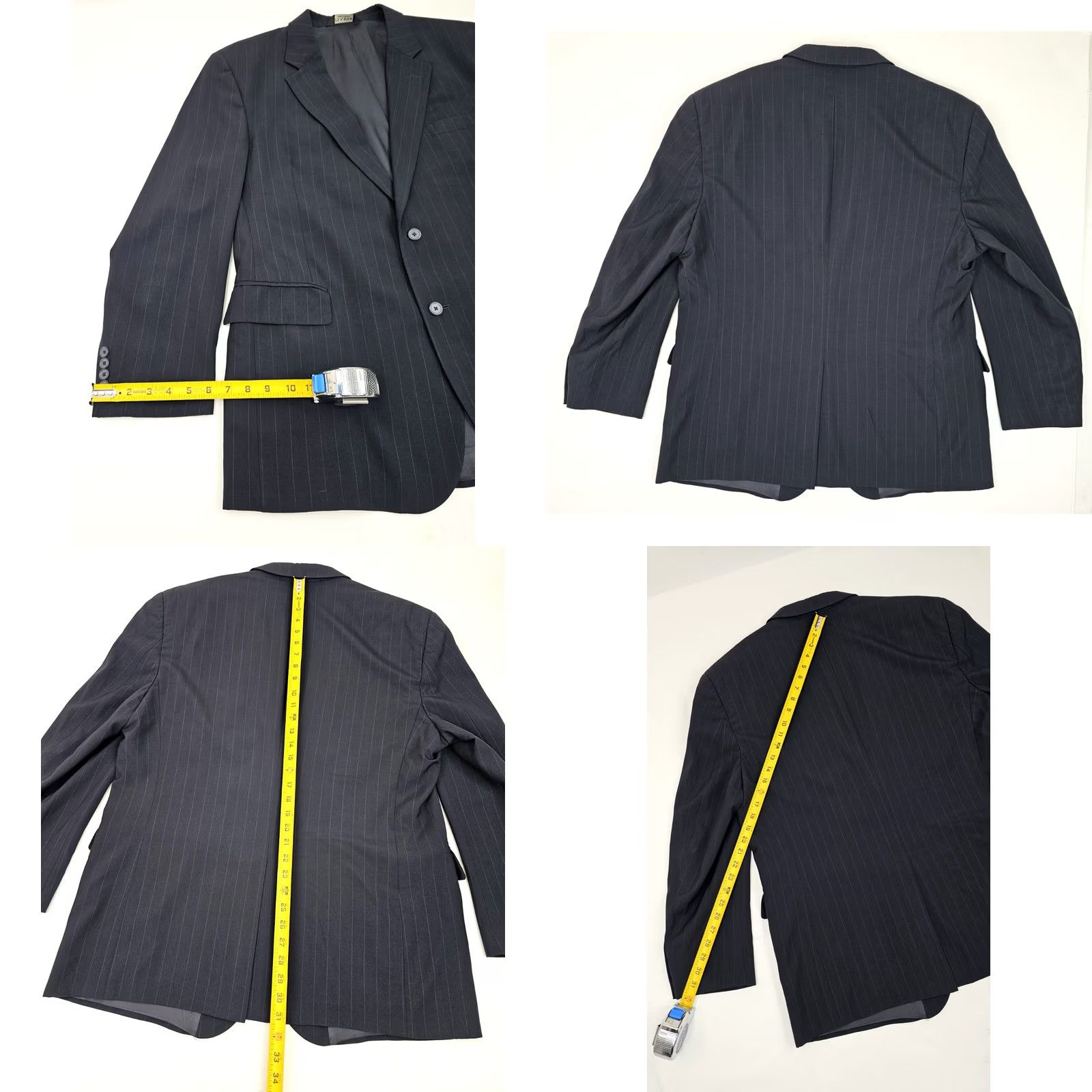 Jos. A. Bank Jos. A. Bank 100% Wool Black Pinstripe Suit 2-Button Coat Men 46R Lined Jacket Jacket Single-Breasted Notch 46R Black Mens Size 46R - 9 Thumbnail