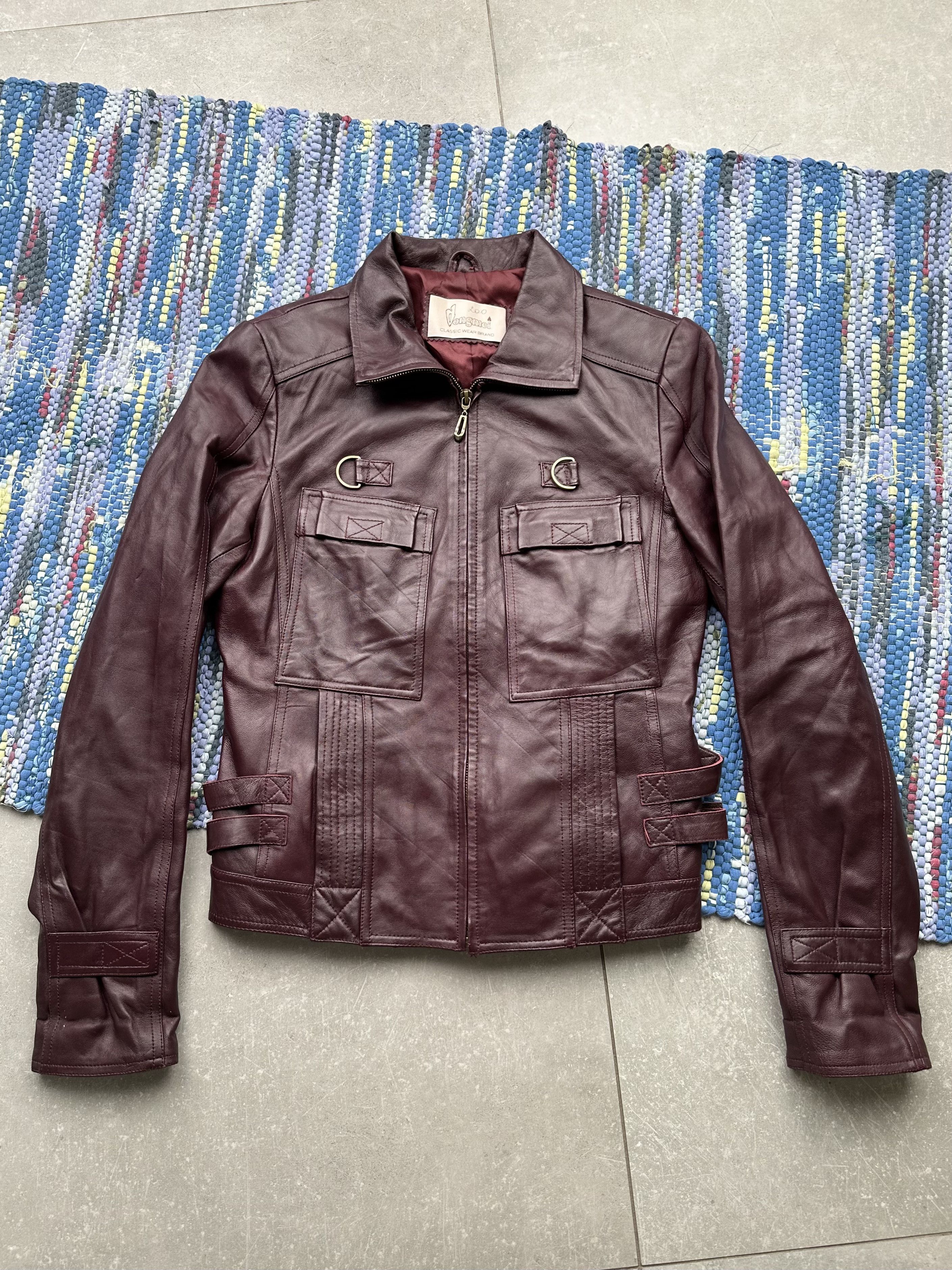 image of Genuine Leather x Leather Jacket Vintage Leather Jacket With Bondage in Burgundy, Women's (Size Med