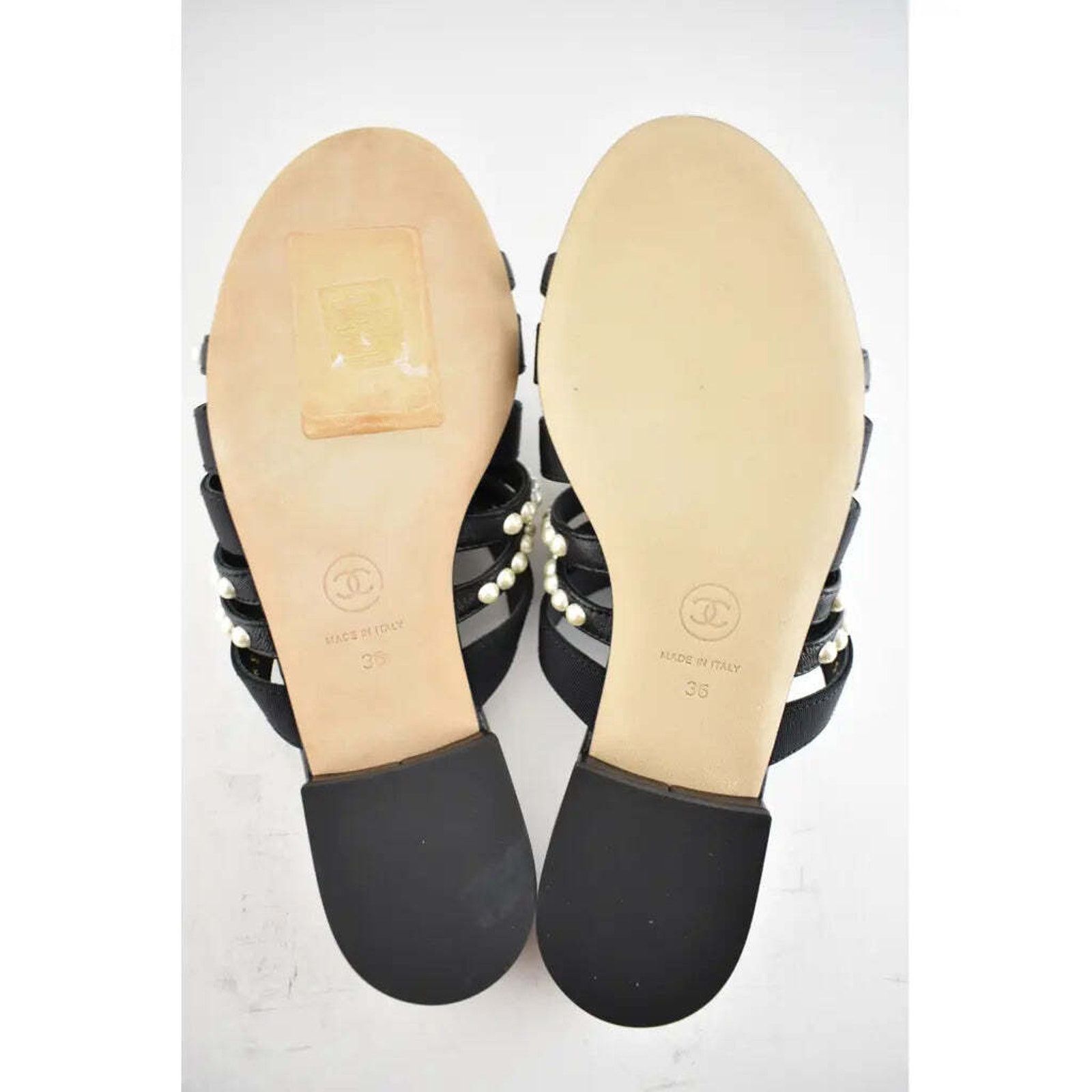 Chanel Chanel 20P Black White Pearl Strap CC Logo Slide Slip On Size US 6 / IT 36 - 9 Thumbnail