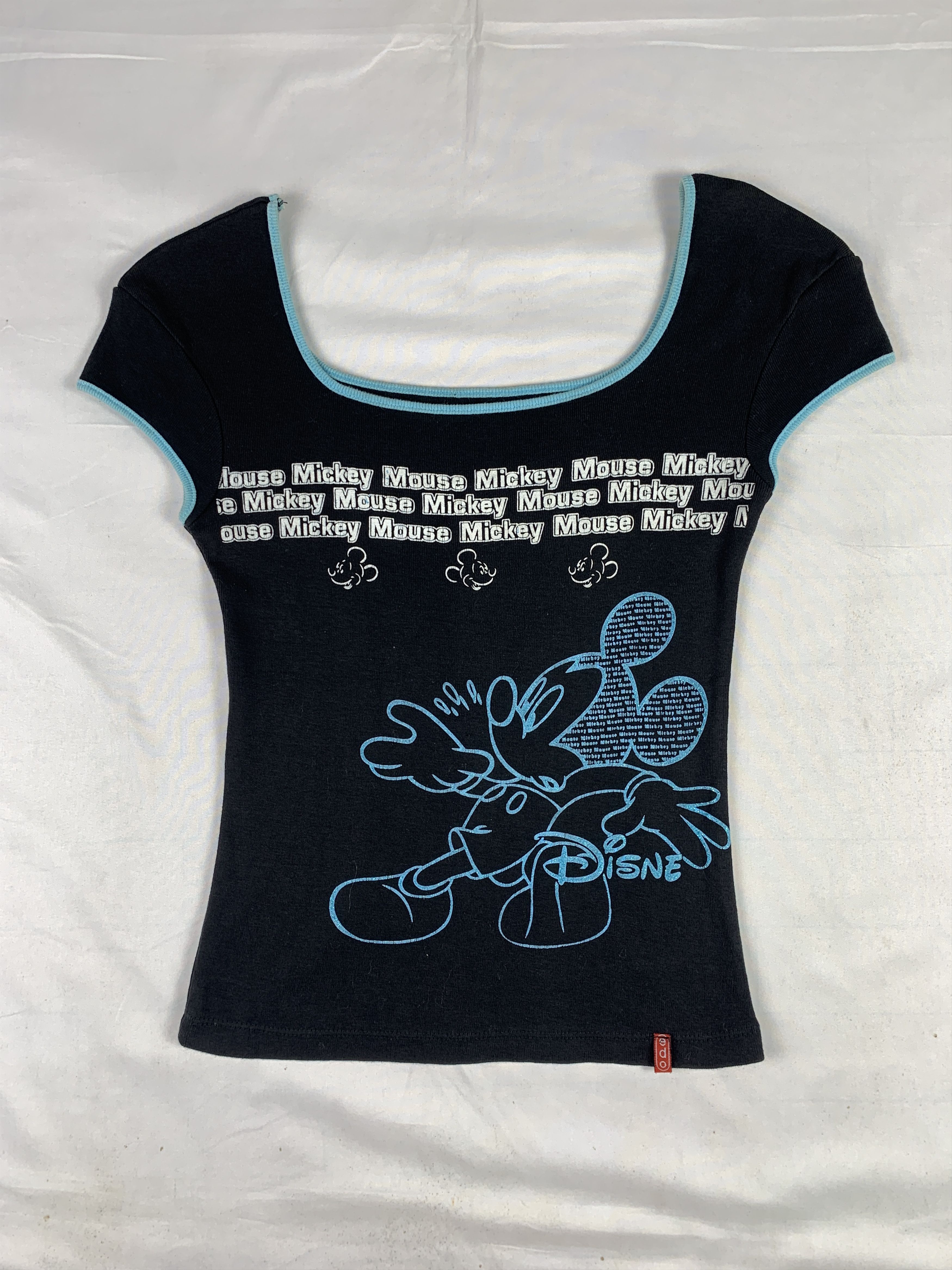Disney 2000s Mickey Mouse Square Neck Ringer Fitted Tee (S) Size S / US 4 / IT 40 - 1 Thumbnail
