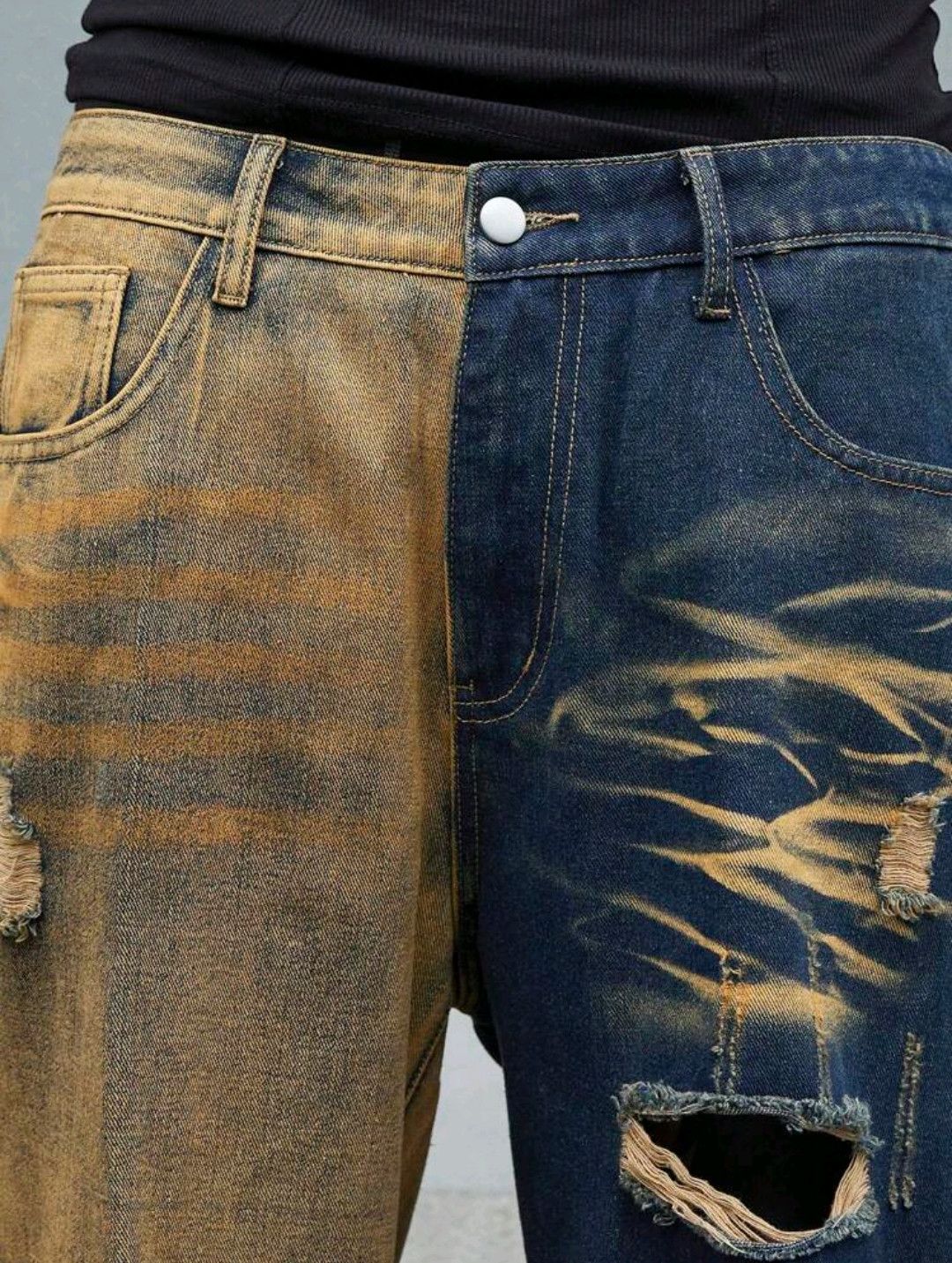 Japanese Brand × Jean Y2K Ripped Blue Yellow Straight Leg Loose Jeans sh Size US 35 - 5 Thumbnail