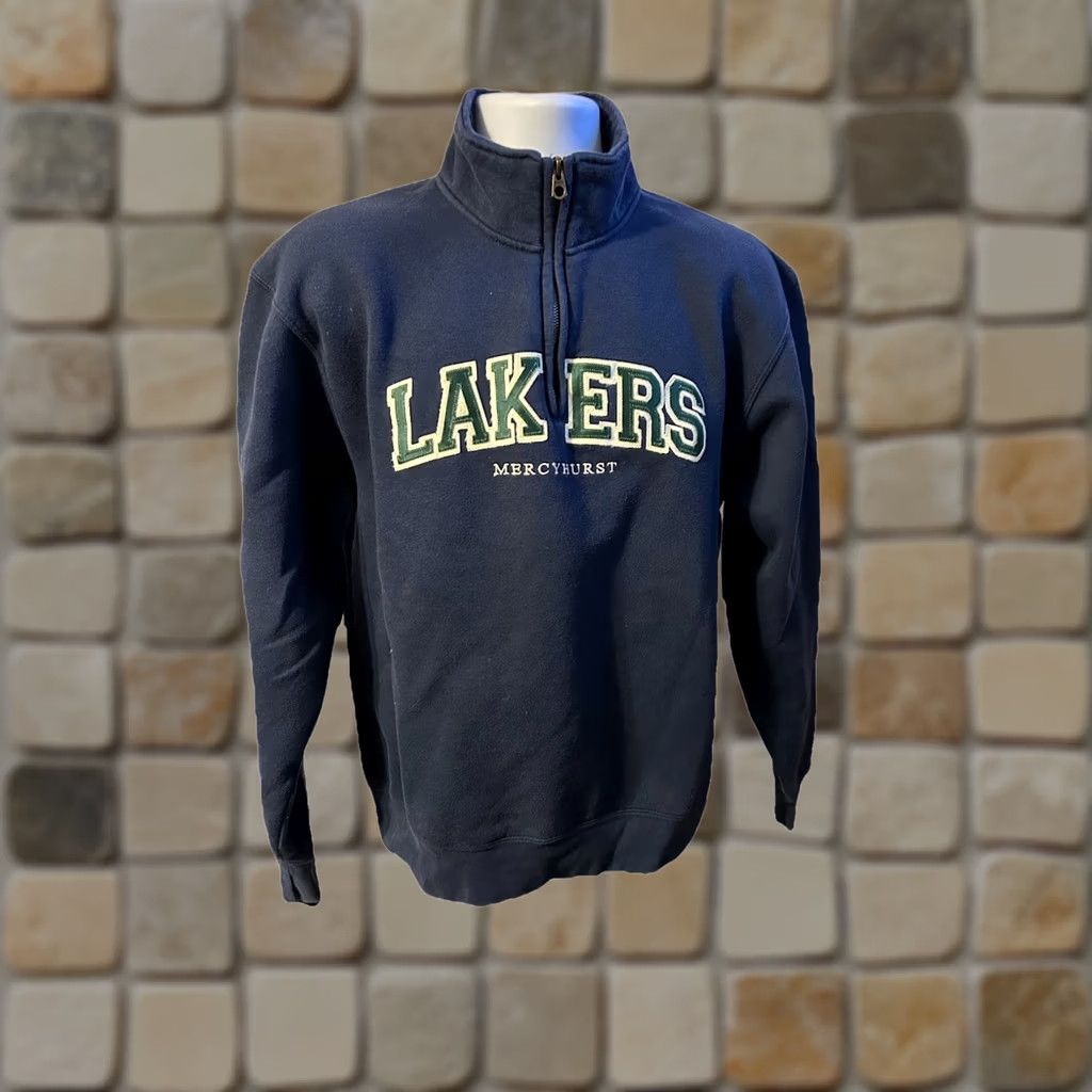 Jansport VTG Mercyhurst University 1/4 Zip Pullover Unisex Adults Medium Navy Blue Stitched Logo Zipper Mock Neck Athletic Shirt Pullover 1/4 Zip Size US M / EU 48-50 / 2 - 1 Thumbnail