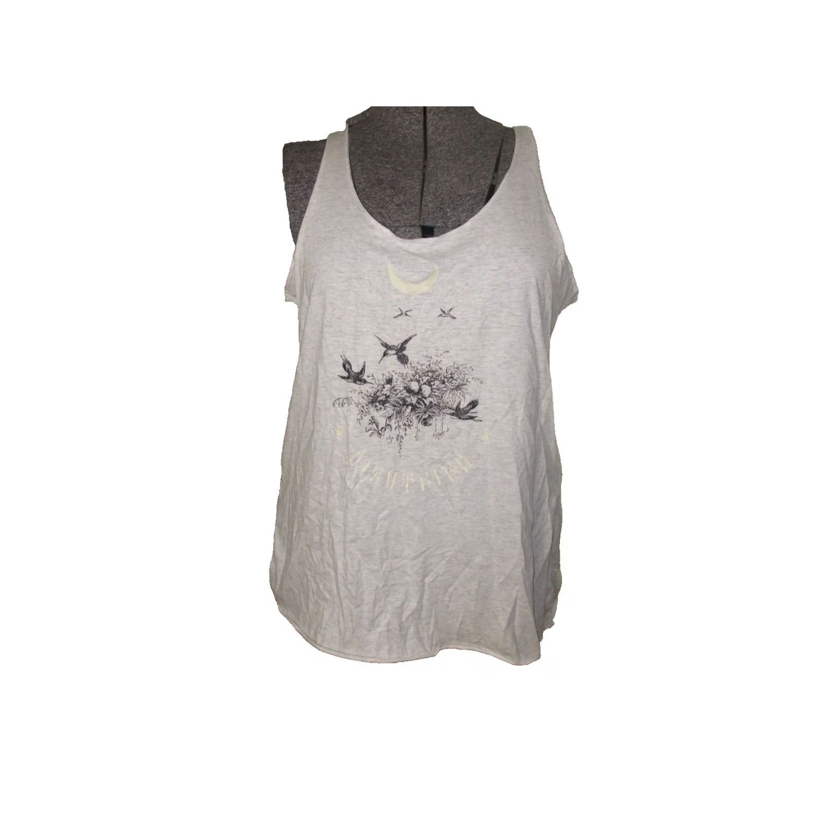 Next Level Next Level Tank Top Women L Gray Floral Bird Print Scoop Neck Sleeveless Racerback Casual Lightweight Regular Size L / US 10 / IT 46 - 2 Thumbnail