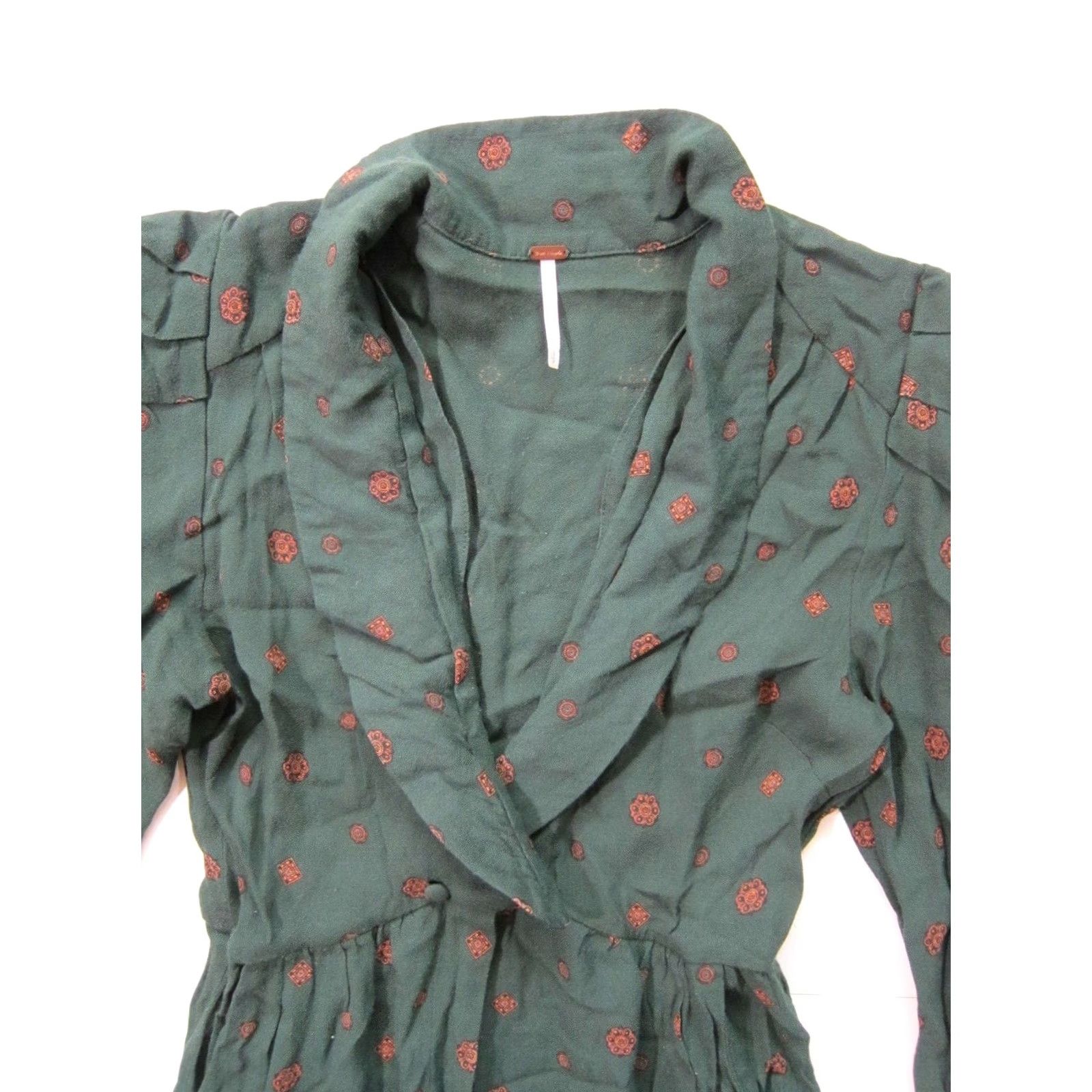 Free People Free People Green Paisley 100% Rayon Long Sleeve Pocket Romper Women S Size S / US 4 / IT 40 - 4 Thumbnail