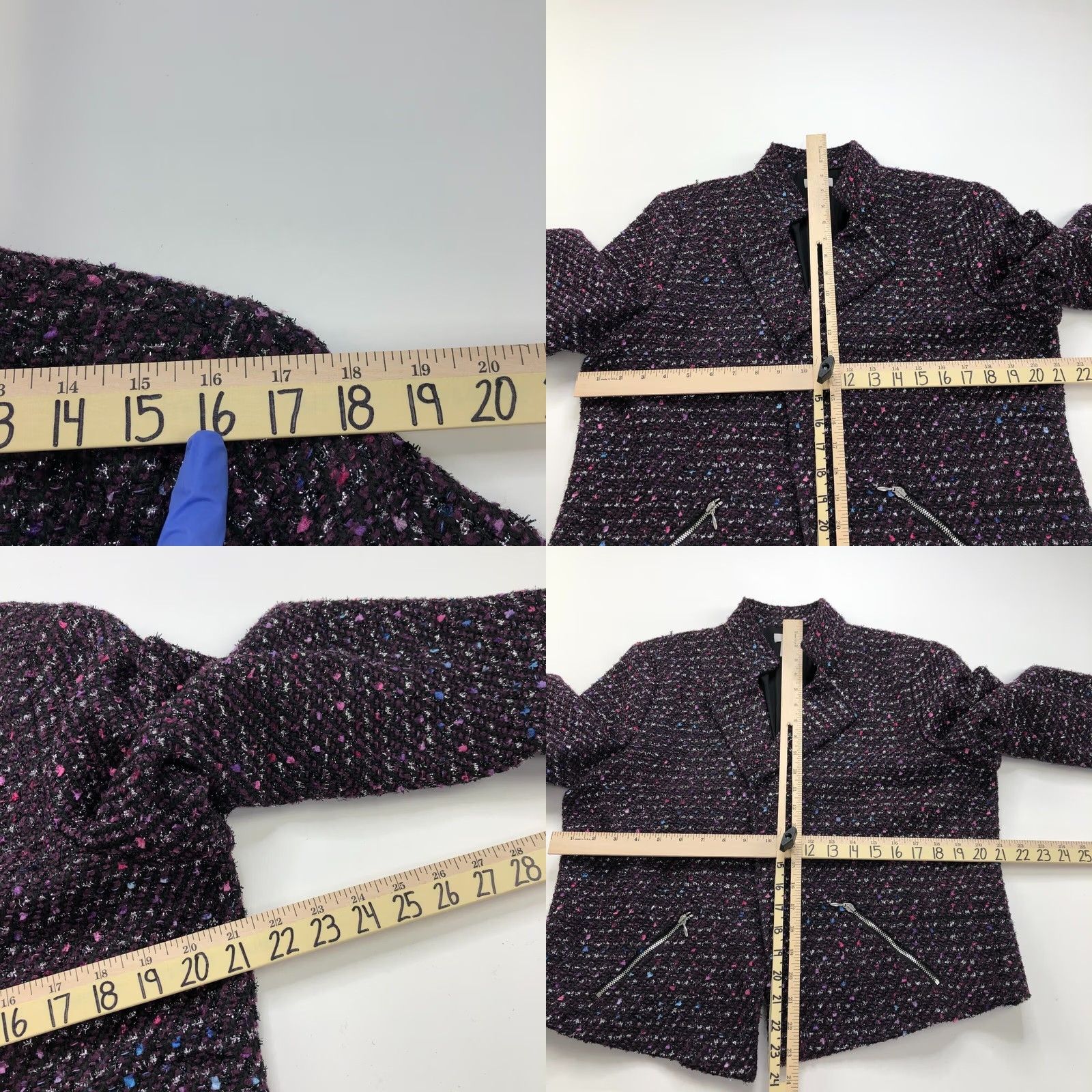 Vintage Chico's Purple Tweed Open Front Womens Jacket Blazer Style Wool Polyester Blend Mid-Length Button Closure Size XS / US 0-2 / IT 36-38 - 8 Thumbnail