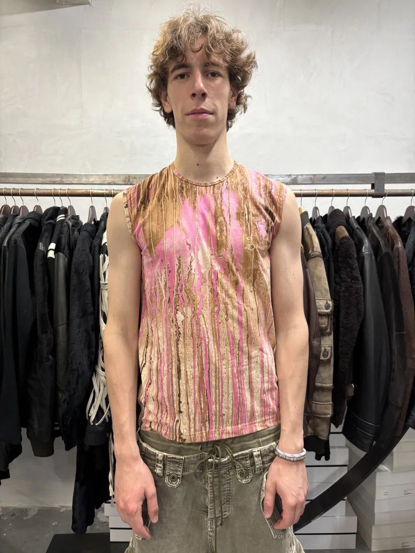Roberto Cavalli × Vintage FW2001 Roberto Cavalli Pink Abstract Painted Tank Top Size US M / EU 48-50 / 2 - 3 Thumbnail