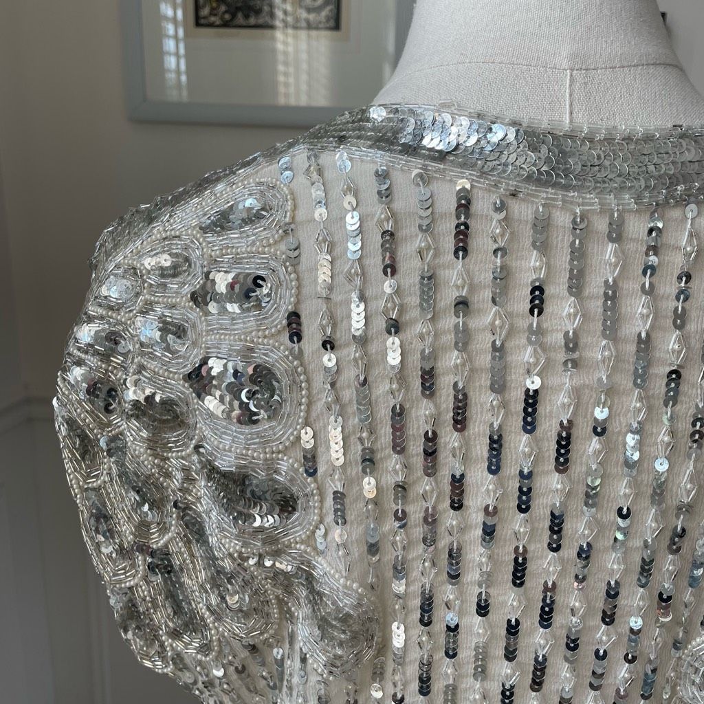 Vintage Vintage 70s Judith Ann Creations Ivory Silver Embellished Bling Sequins Pearl Top S Size S / US 4 / IT 40 - 5 Thumbnail
