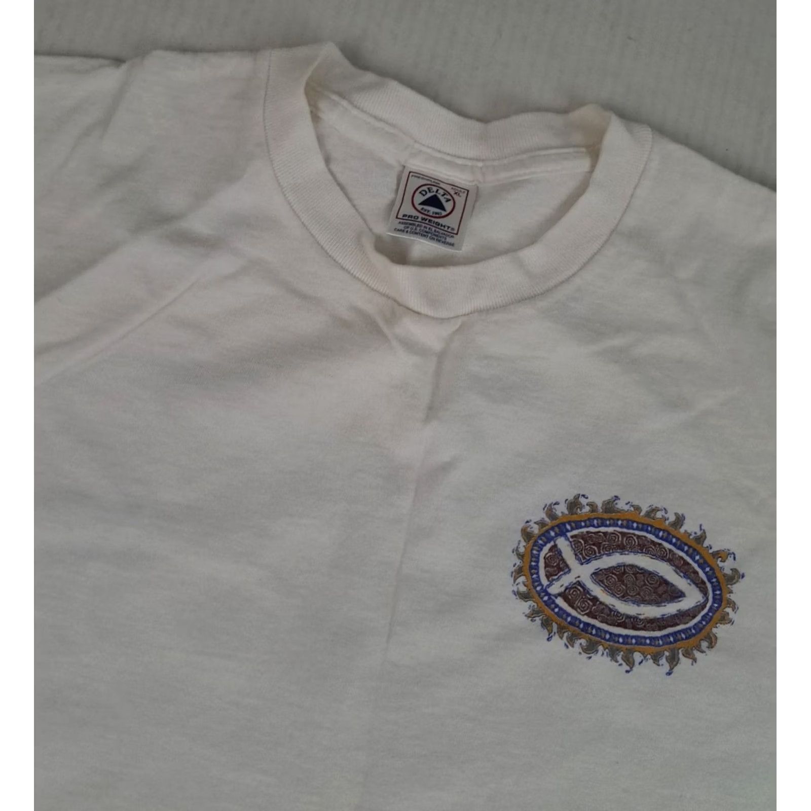 Delta VINTAGE Delta Pro Weight T-Shirt White 90s Love God Graphic Print Unisex Adults XL Short Sleeve Crew Neck Mens Womens Size US XL / EU 56 / 4 - 3 Thumbnail