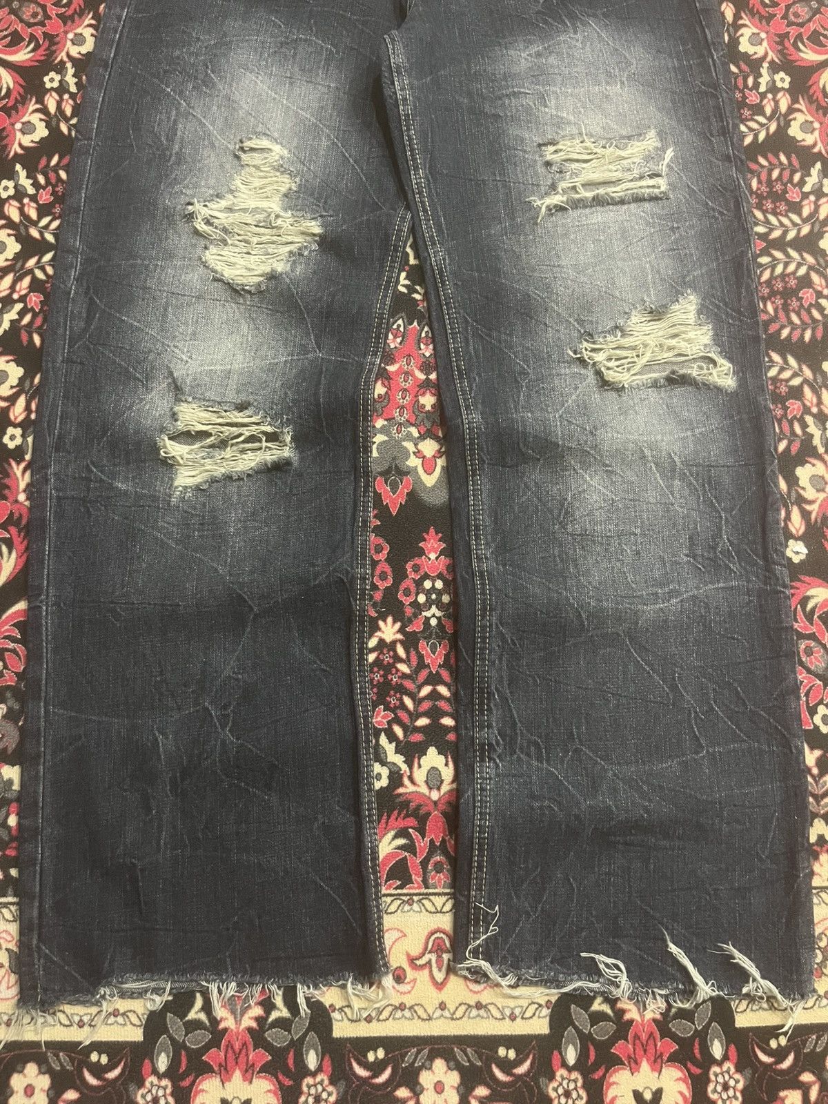 Le Grande Bleu (L.G.B.) Back & Forth Dark Blue Ripped Frayed Leg Loose Baggy Jeans Size US 36 / EU 52 - 8 Thumbnail