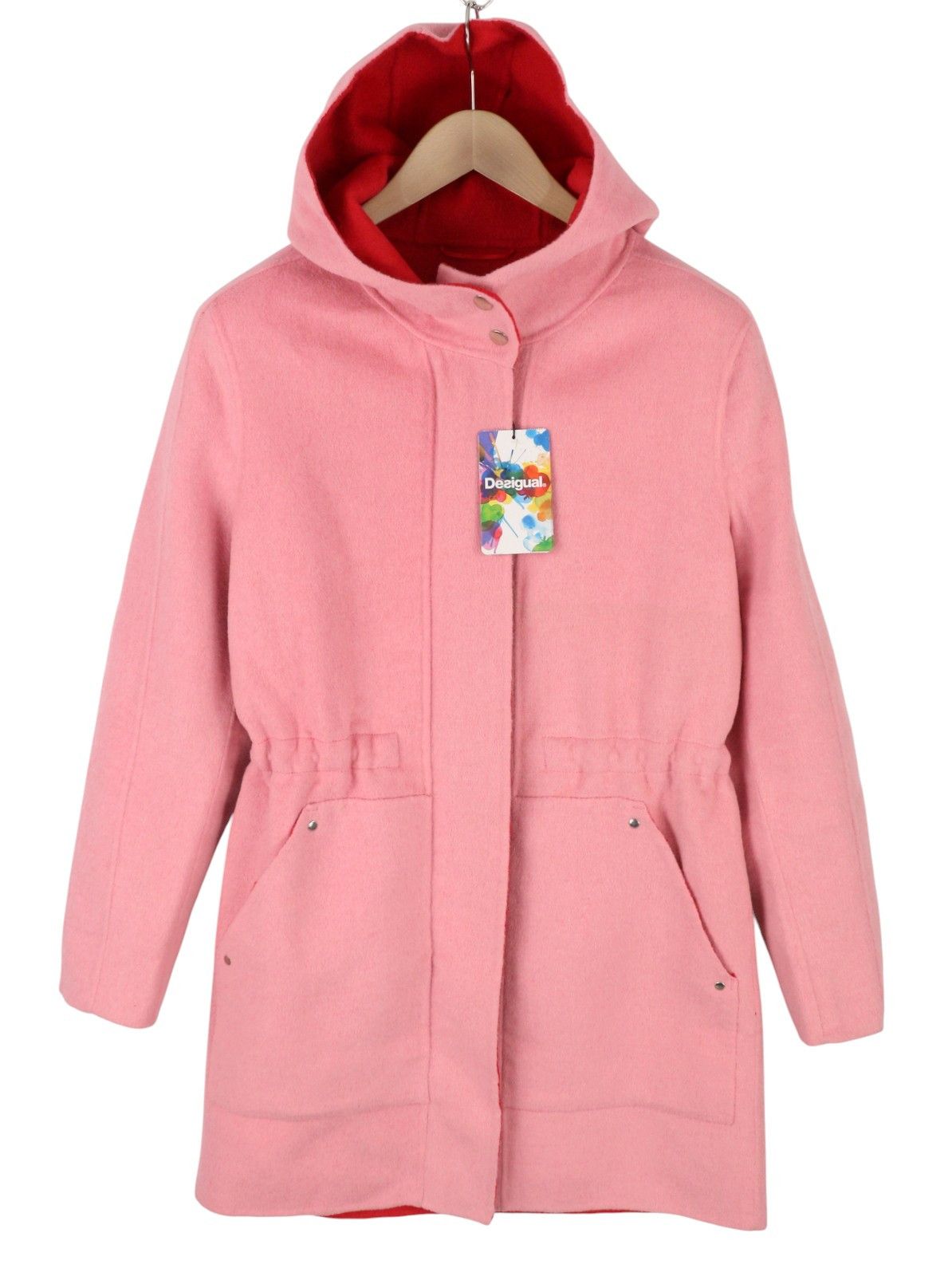 Desigual LENZY EU36 Pink Wool Blend Hooded Mid Coat 88464 Size S / US 4 / IT 40 - 2 Thumbnail