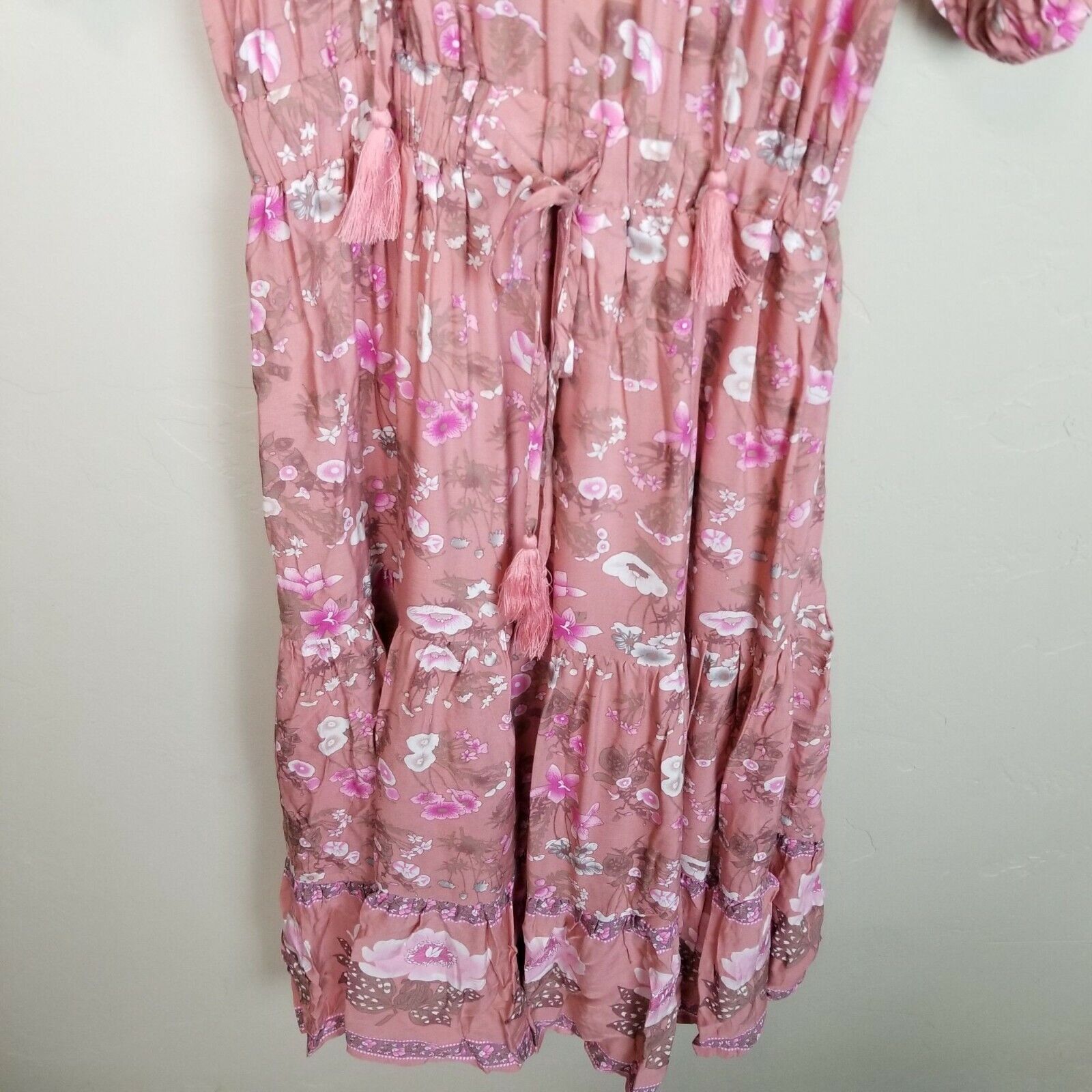 Lululemon Lulu's Womens S Pink Floral Short Sleeve Midi Dress Cottage Size S / US 4 / IT 40 - 5 Thumbnail