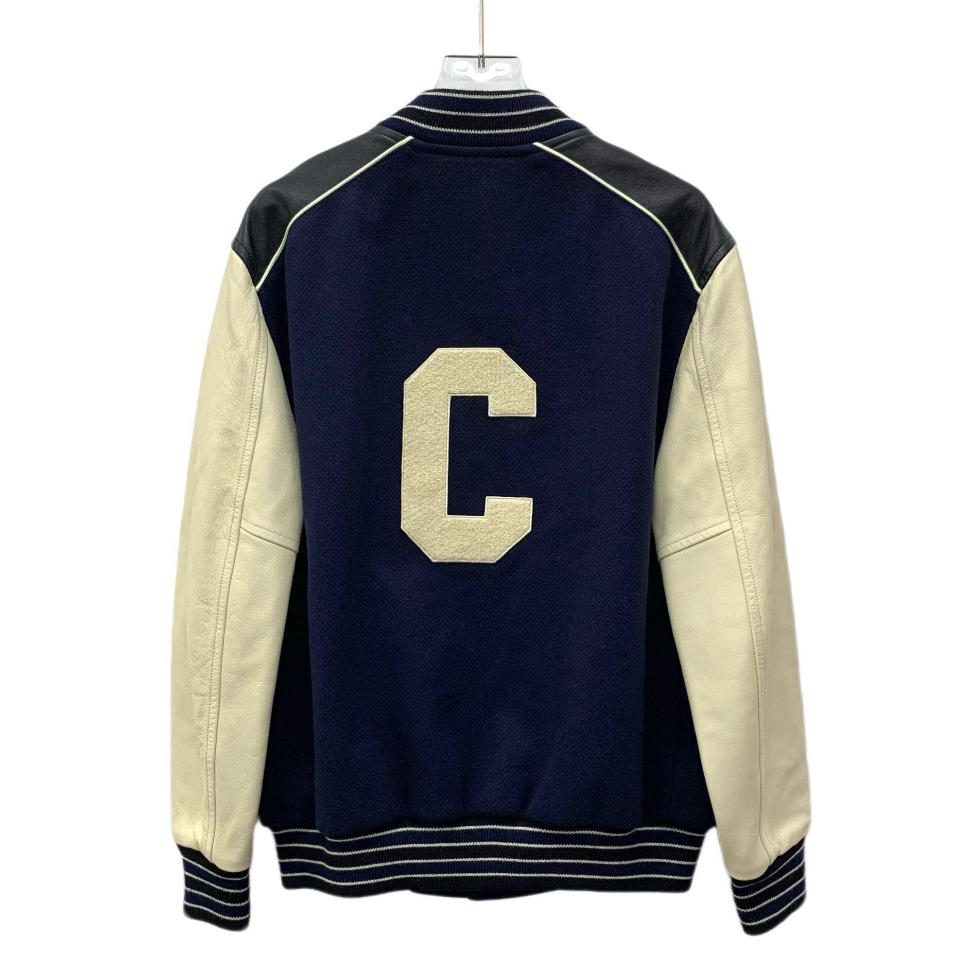 Celine Celine Deep Blue & Cream Wool Varsity Jacket With Striped Tr Size XS / US 0-2 / IT 36-38 - 8 Thumbnail
