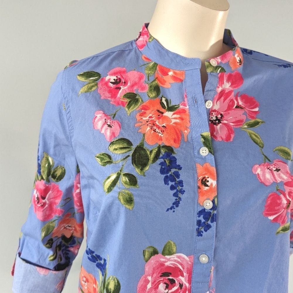 Talbots Talbots Womens Petite Blue Floral Adjustable Sleeve Top PL Size L / US 10 / IT 46 - 3 Thumbnail