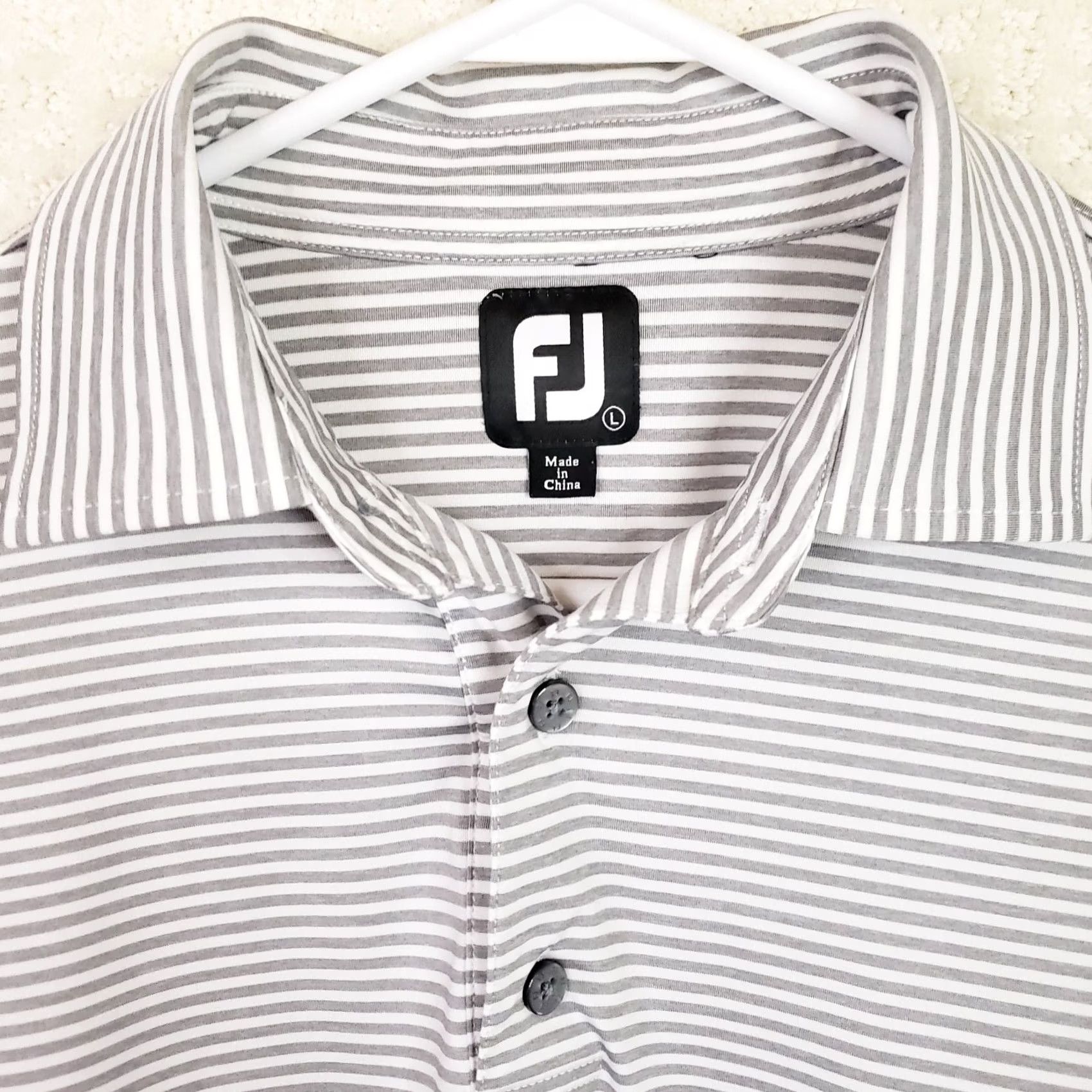 Footjoy FootJoy Golf Polo Shirt Mens Large Striped Gray White Short Sleeve Casual Size US L / EU 52-54 / 3 - 4 Thumbnail