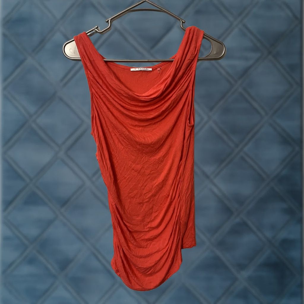 Vintage T Tahari Blouse Women S Pink Stretch Drape Neck Sleeveless Ruched Wrap Size S / US 4 / IT 40 - 1 Thumbnail