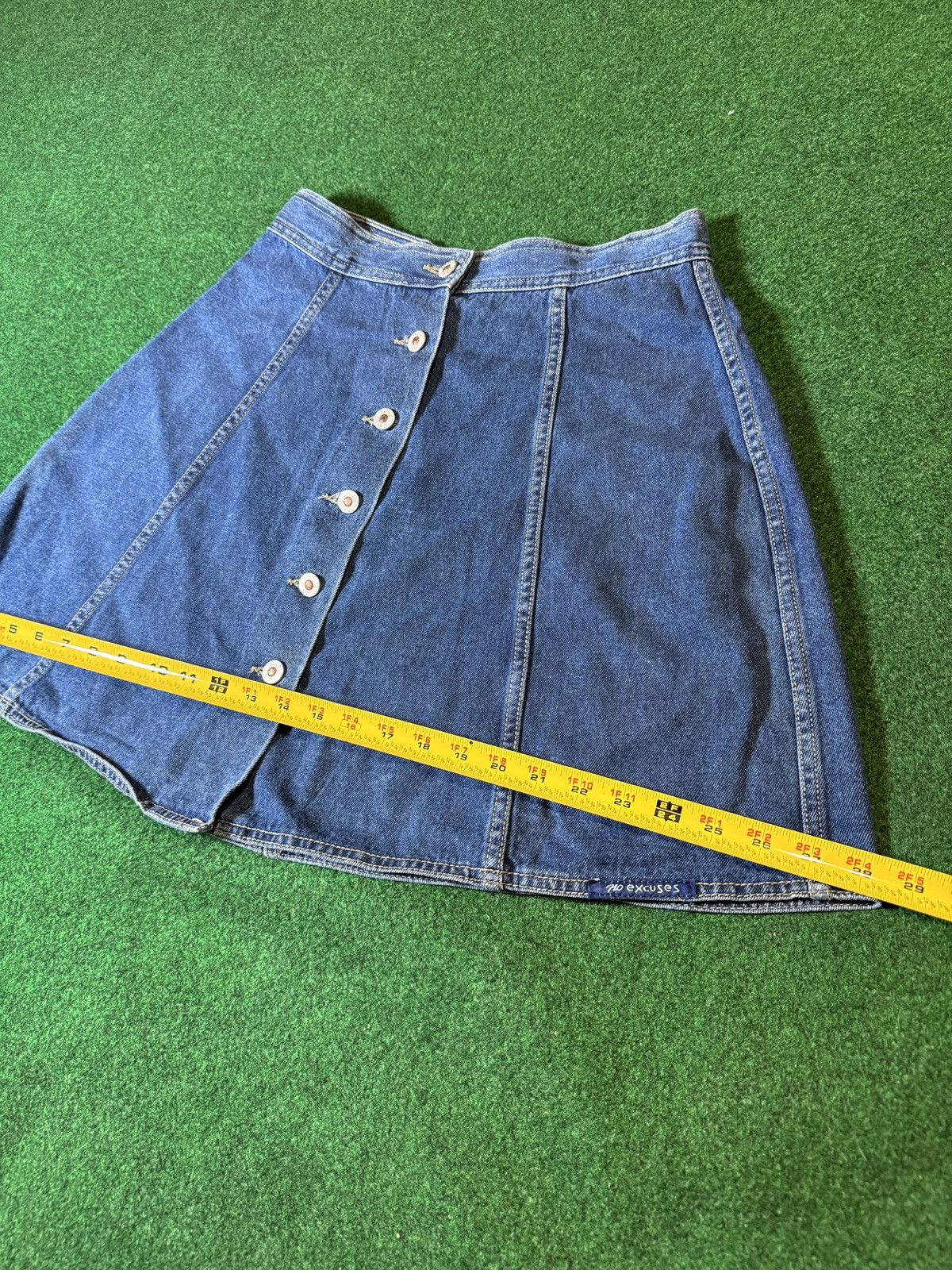 Vintage Vintage 90s No Excuses Femme Fatale 11/12 Denim Mini Skirt Size 34" / US 12 / IT 48 - 9 Thumbnail