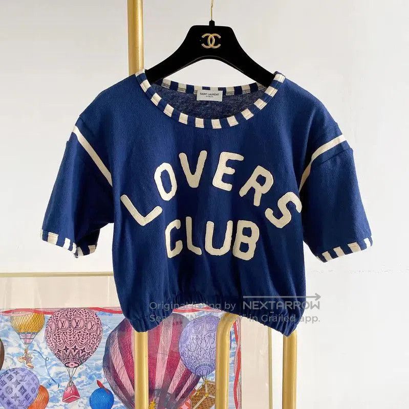 Yves Saint Laurent Saint Laurent Blue Logo Crop T-Shirt . Size XS / US 0-2 / IT 36-38 - 1 Thumbnail